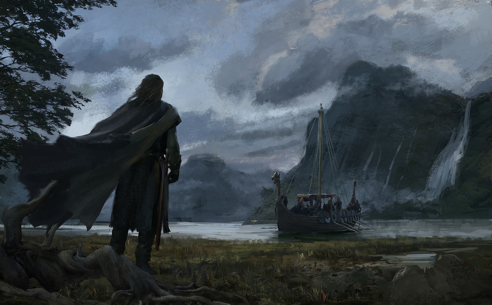 fantasy, viking, boat, cape, drakkar, warrior