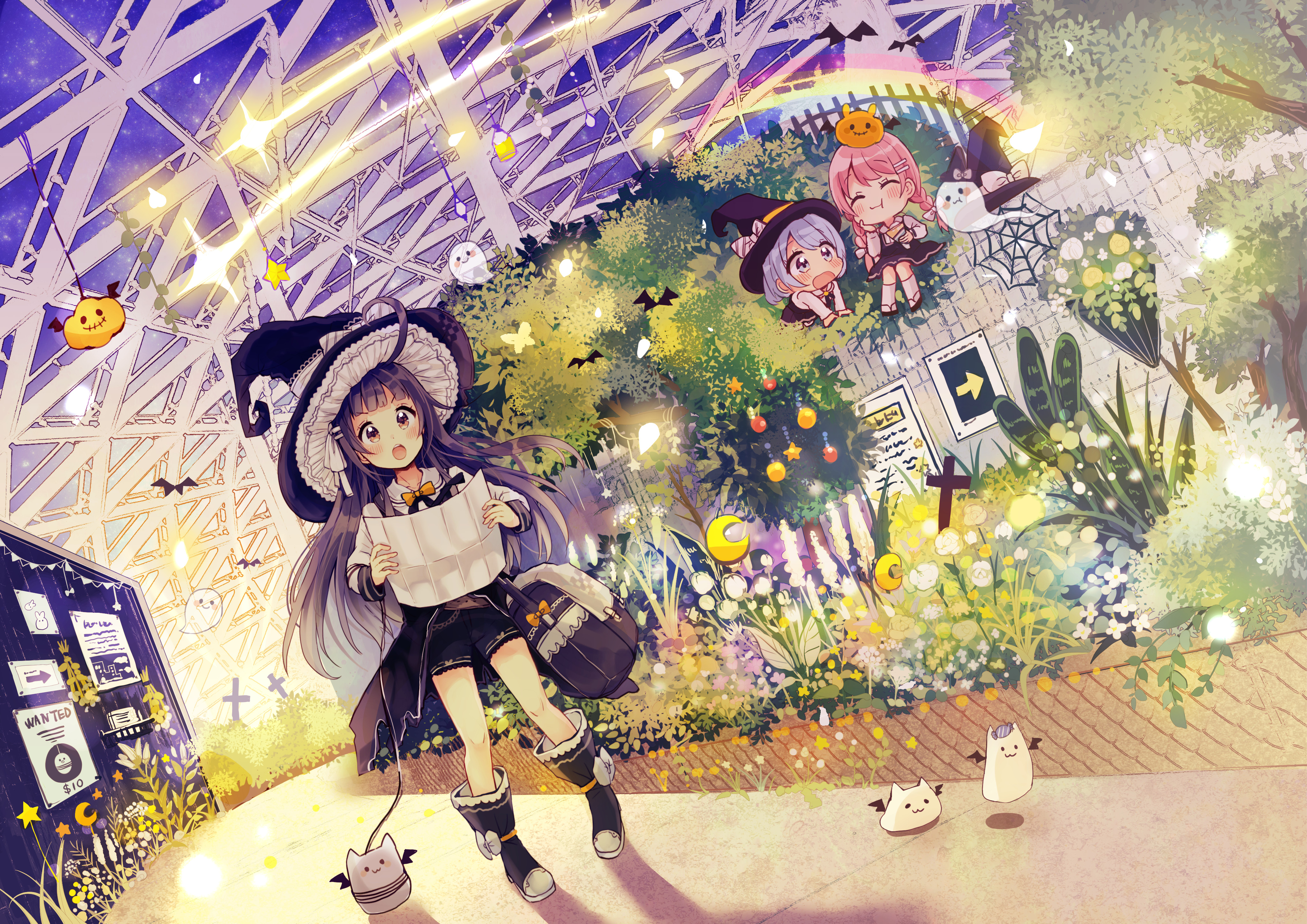 Download mobile wallpaper Anime, Pumpkin, Hat, Cape, Original, Pink Hair, Purple Hair for free.