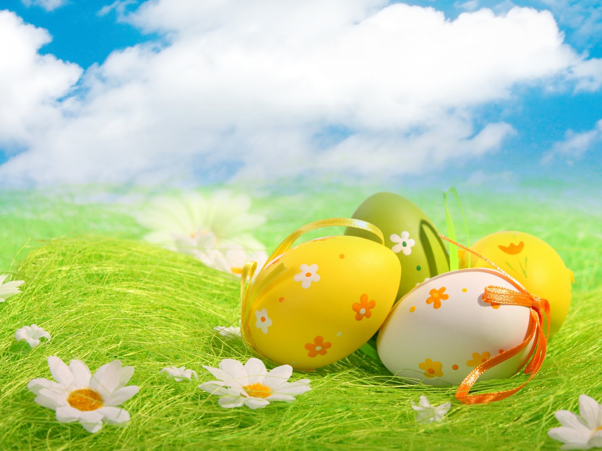 Free download wallpaper Grass, Sky, Easter, Holiday, Cloud, Easter Egg on your PC desktop
