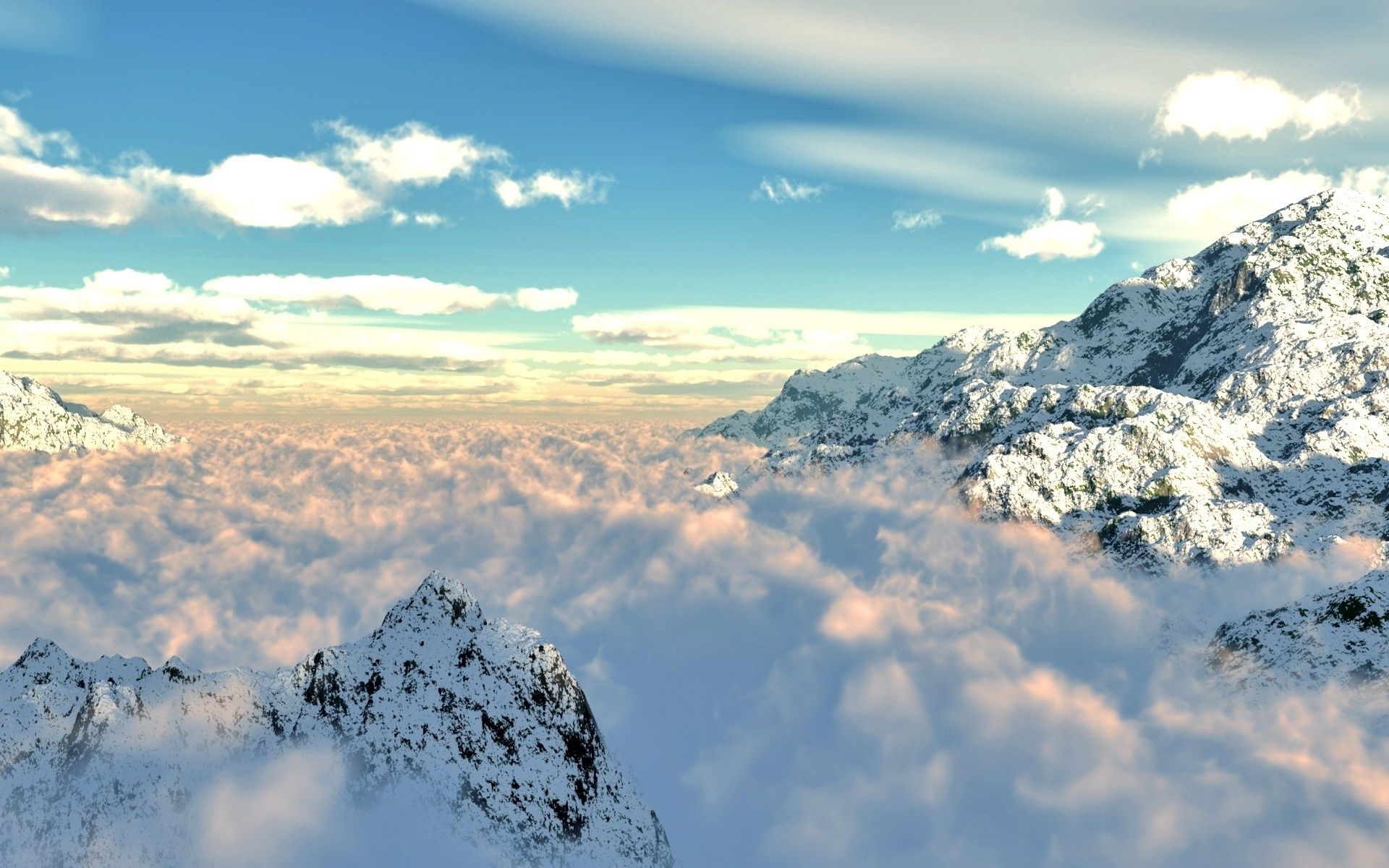 nature, mountains, clouds, snow, patterns, height, shroud, cover, azure, purity, clarity