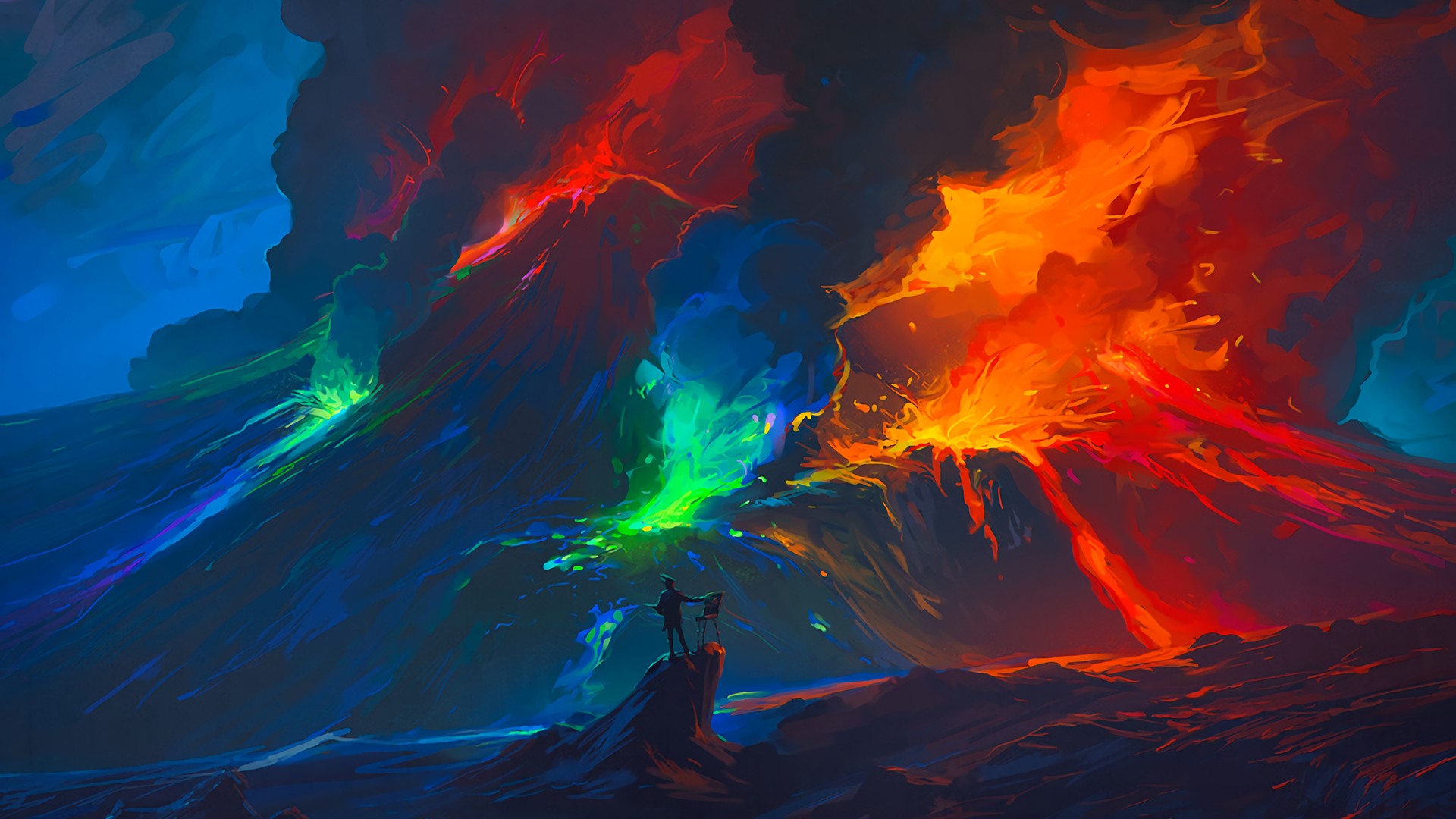 Free download wallpaper Landscape, Mountain, Artistic, Volcano, Lava on your PC desktop