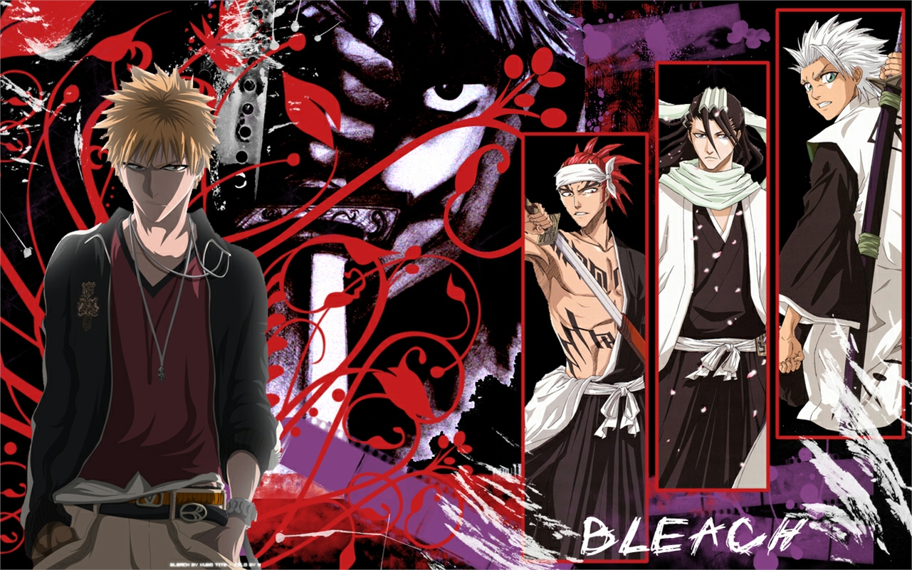Laden Sie das Bleach, Animes, Renji Abarai, Ichigo Kurosaki, Byakuya Kuchiki, Tōshirō Hitsugaya-Bild kostenlos auf Ihren PC-Desktop herunter