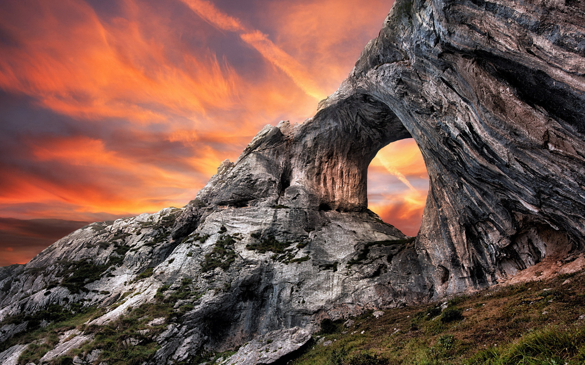 Free download wallpaper Sunset, Sky, Pink, Rock, Earth, Orange (Color) on your PC desktop