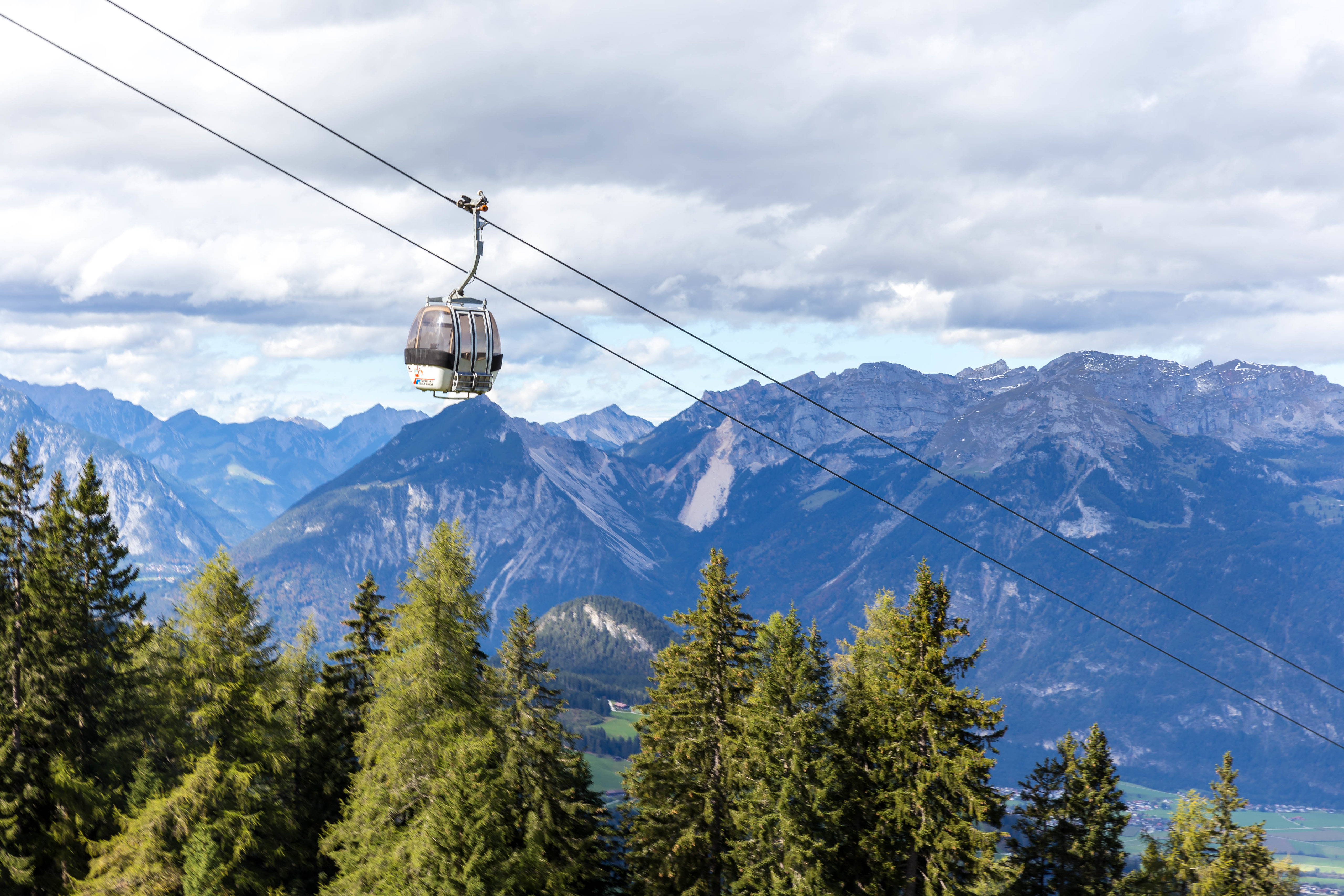 nature, sky, mountains, spruce, fir, booth, cubicle, cable car, cableway