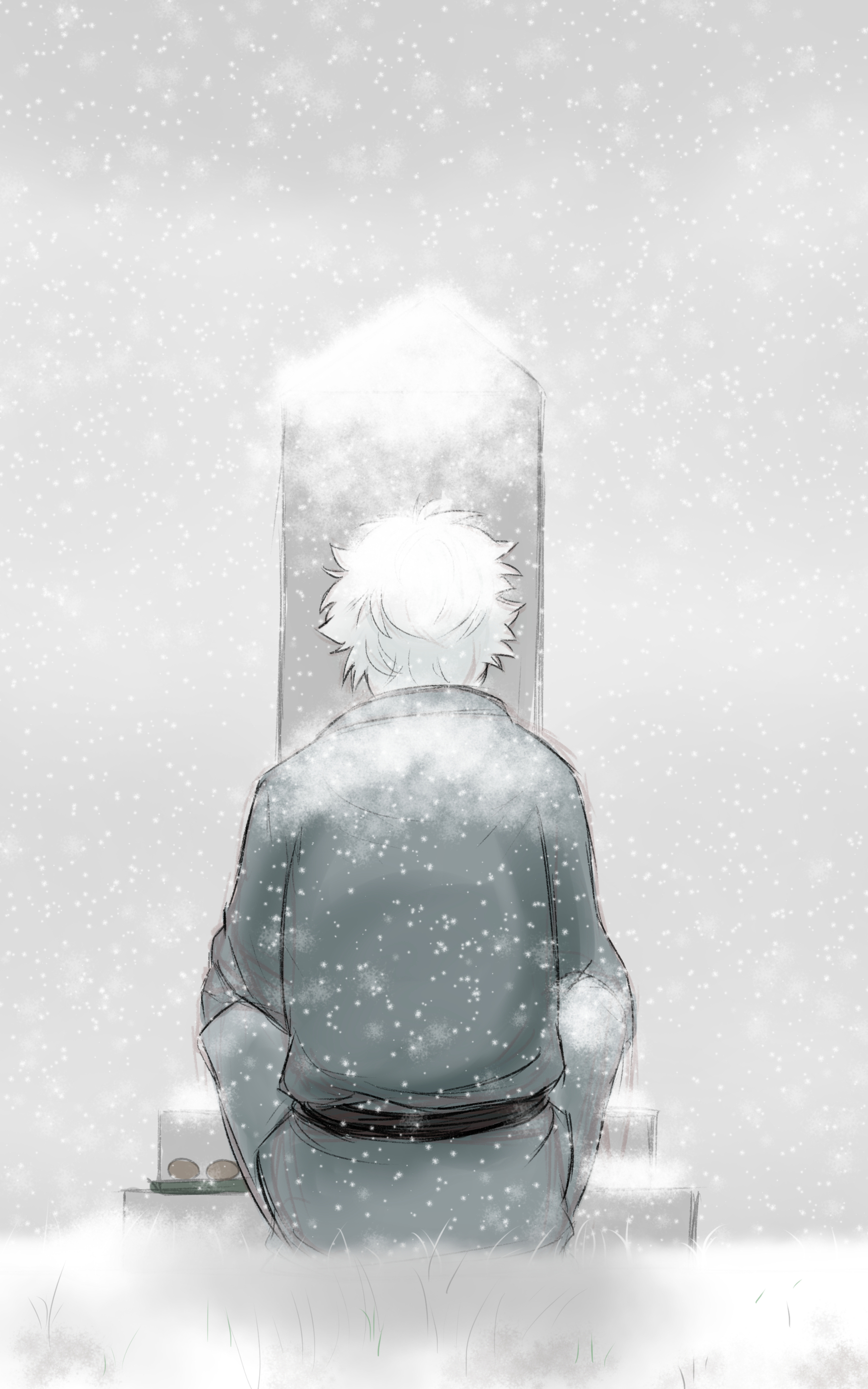 Download mobile wallpaper Anime, Winter, Snow, Grave, Gintama, Gintoki Sakata for free.