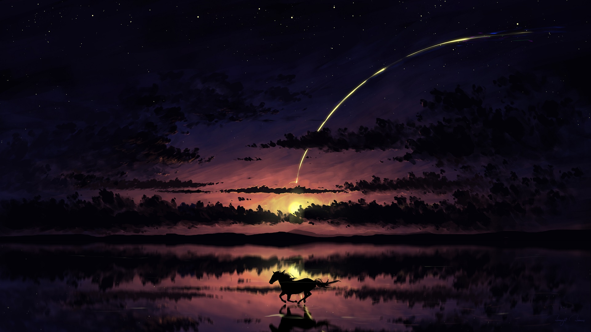 Baixe gratuitamente a imagem Noite, Lago, Cavalo, Artistico na área de trabalho do seu PC