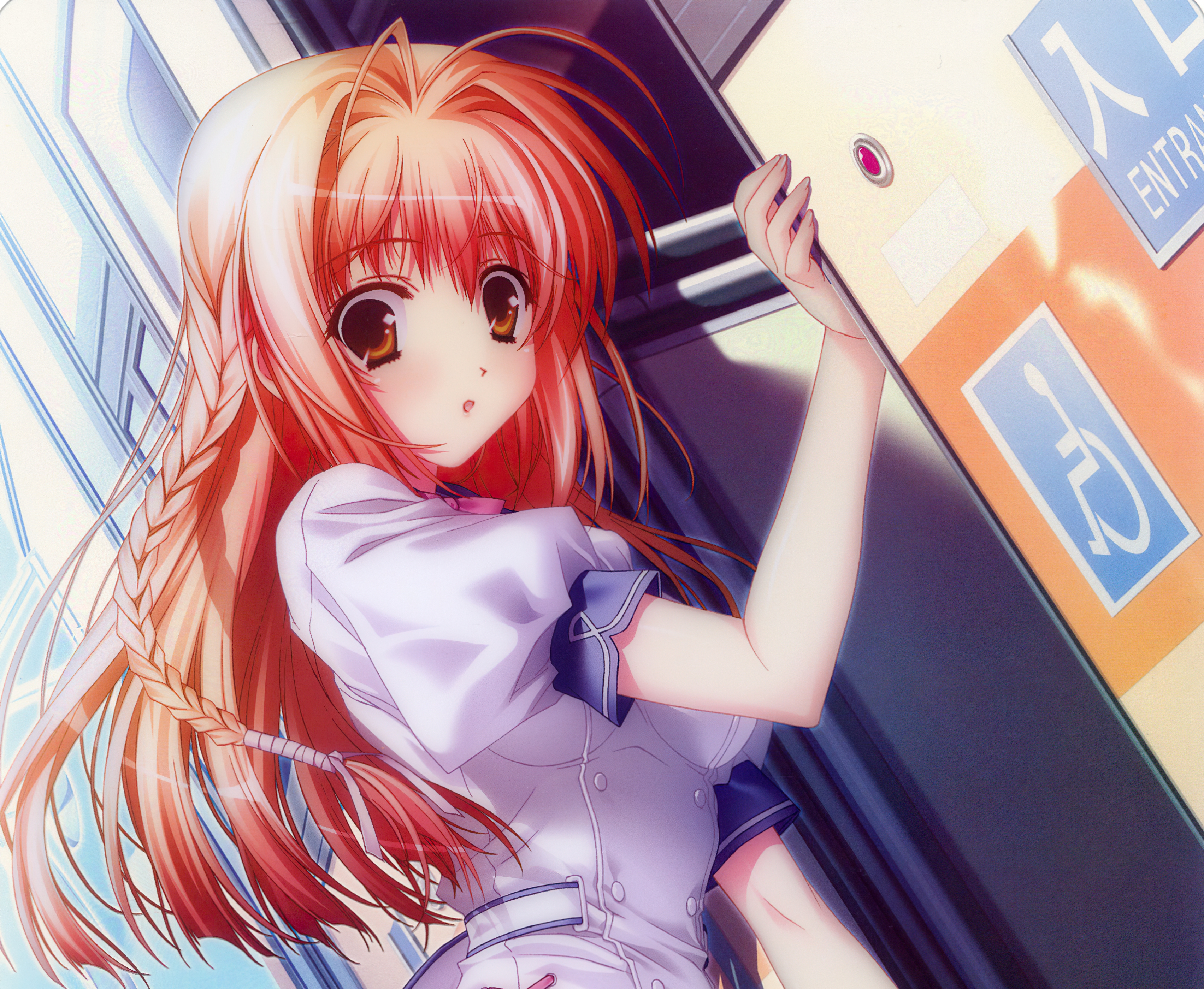 Free download wallpaper Anime, Train, Ribbon, Original, Pink Hair, Braid, Brown Eyes, Long Hair on your PC desktop