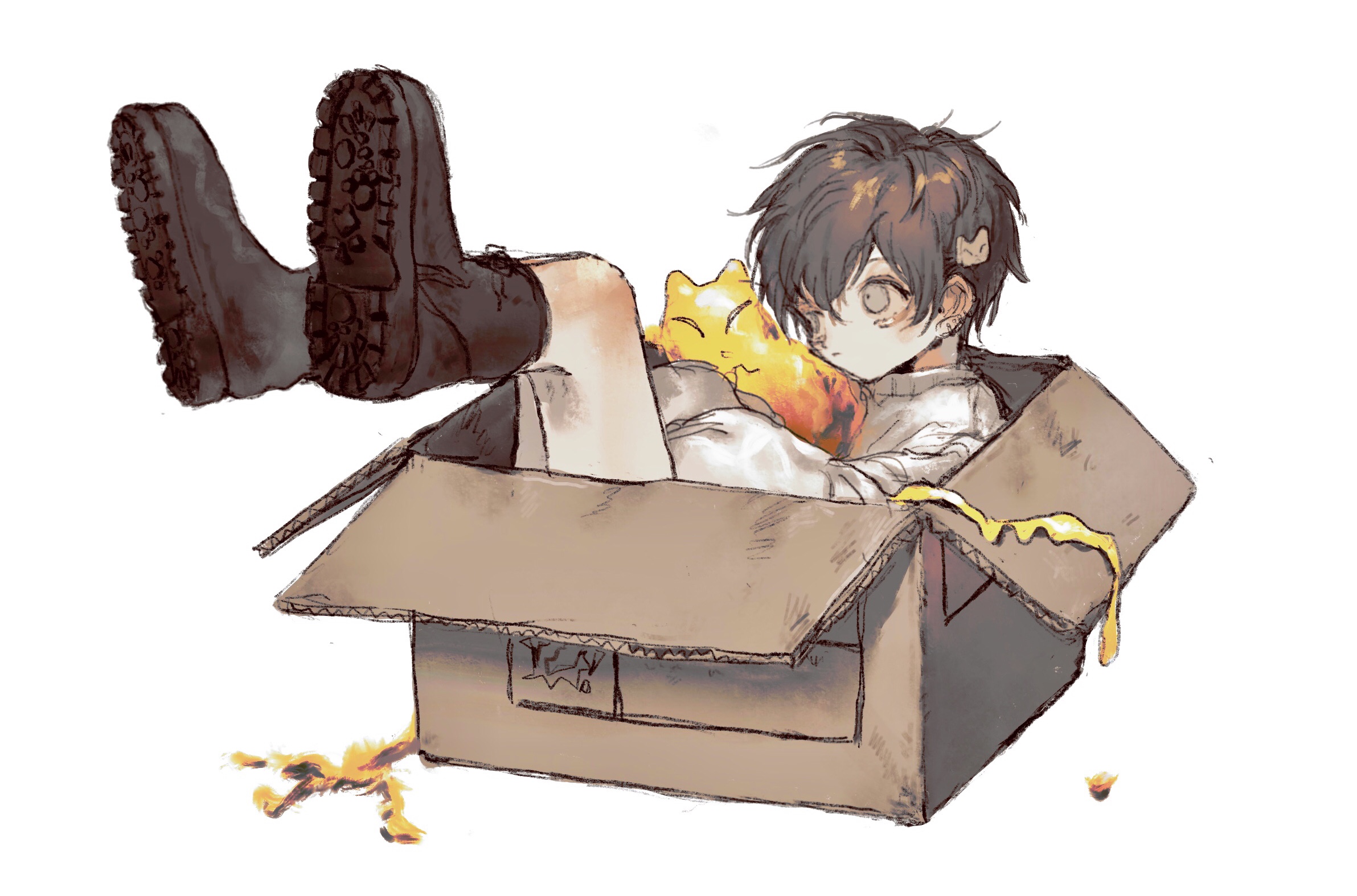 Download mobile wallpaper Anime, Cat, Box, Boy for free.
