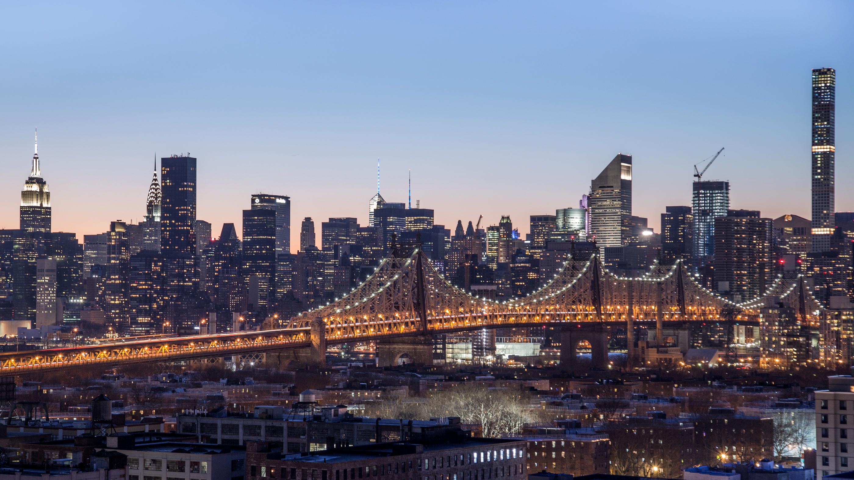PCデスクトップに都市, 橋, 街, 超高層ビル, 建物, ニューヨーク, マンハッタン, アメリカ合衆国, マンメイド, クイーンズボロ橋画像を無料でダウンロード