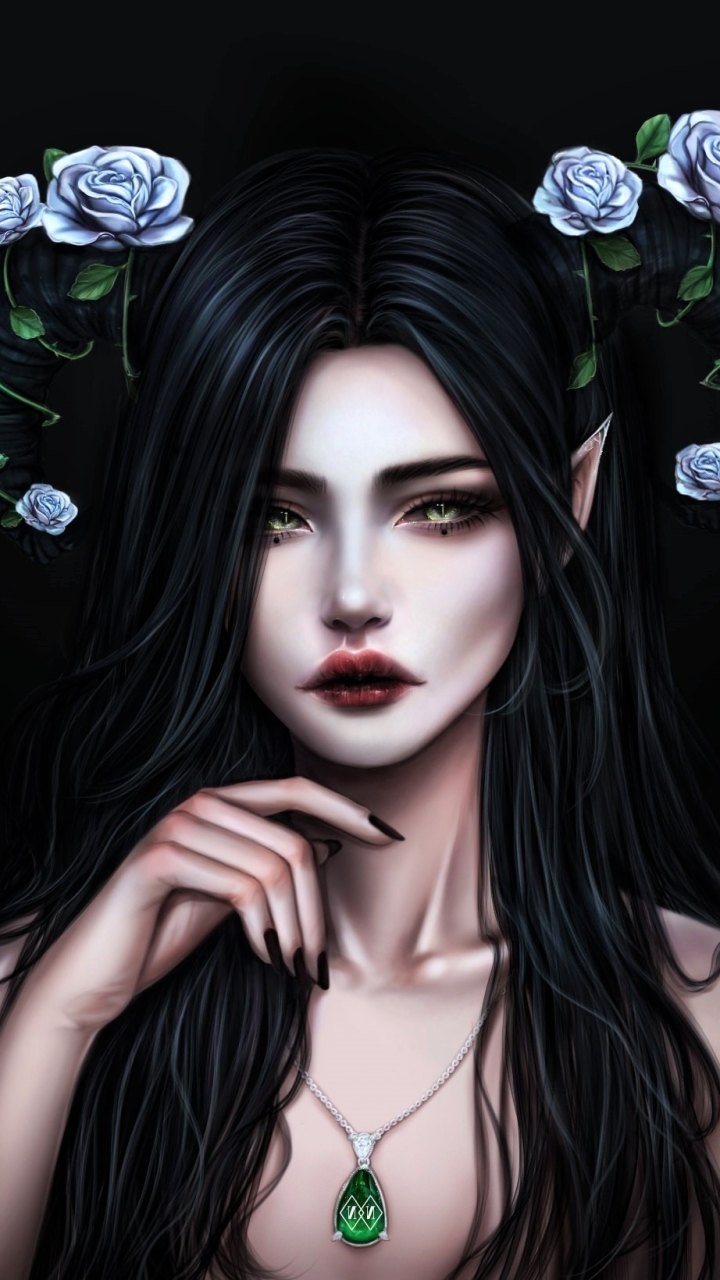 Download mobile wallpaper Fantasy, Gothic, Rose, Elf, Black Hair for free.