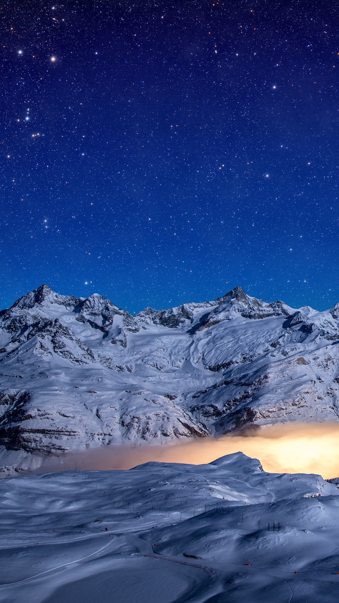 Download mobile wallpaper Winter, Sky, Stars, Starry Sky, Earth, Glacier, Gorner Glacier for free.