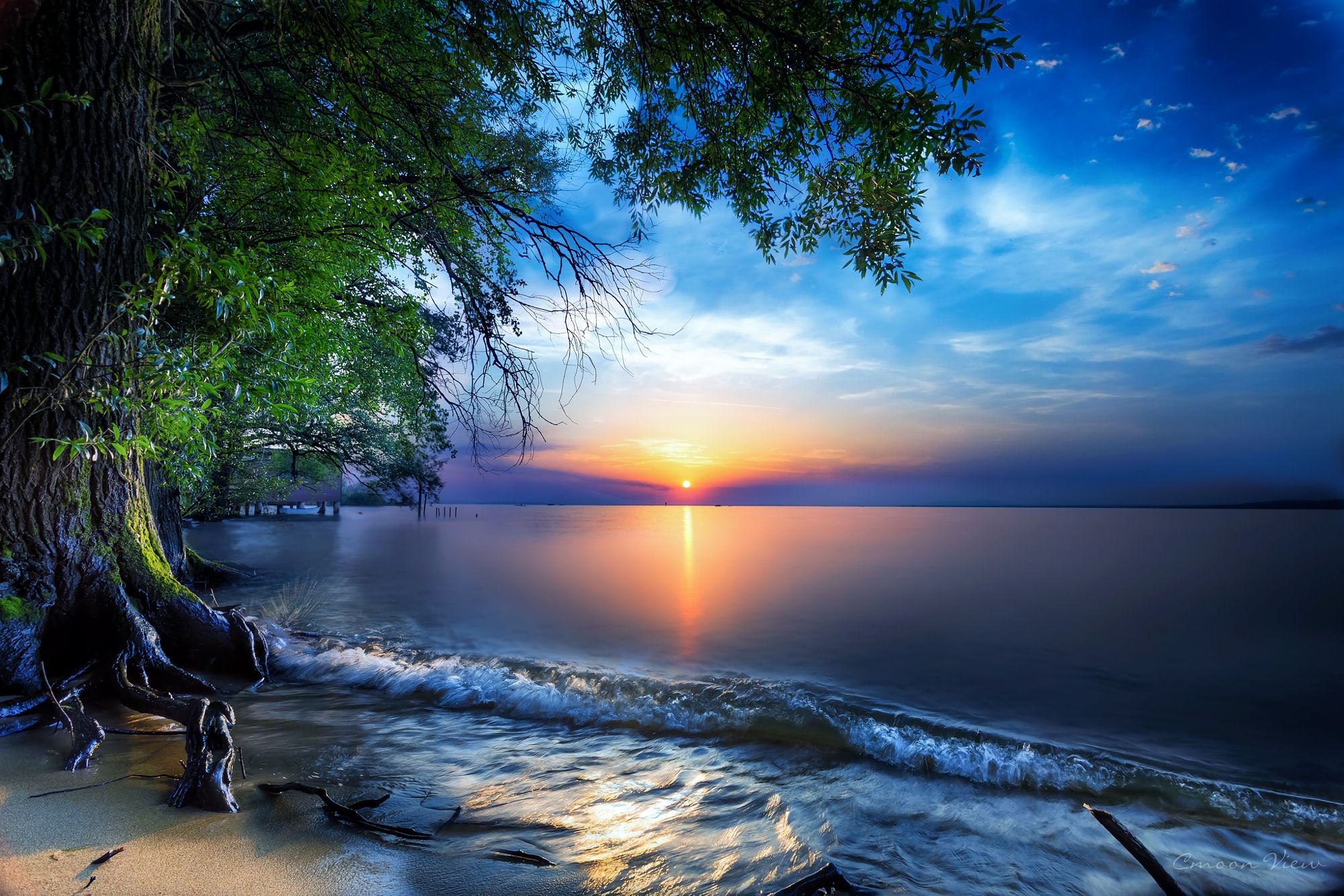 Free download wallpaper Sunset, Lakes, Horizon, Lake, Tree, Earth on your PC desktop