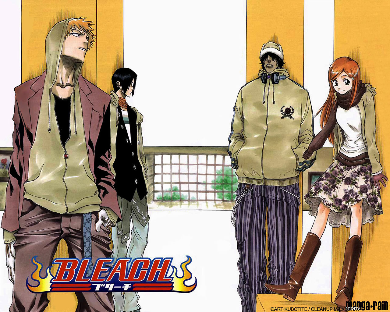 Handy-Wallpaper Bleach, Animes, Ichigo Kurosaki, Orihime Inoue, Uryu Ishida, Yasutora Sado kostenlos herunterladen.