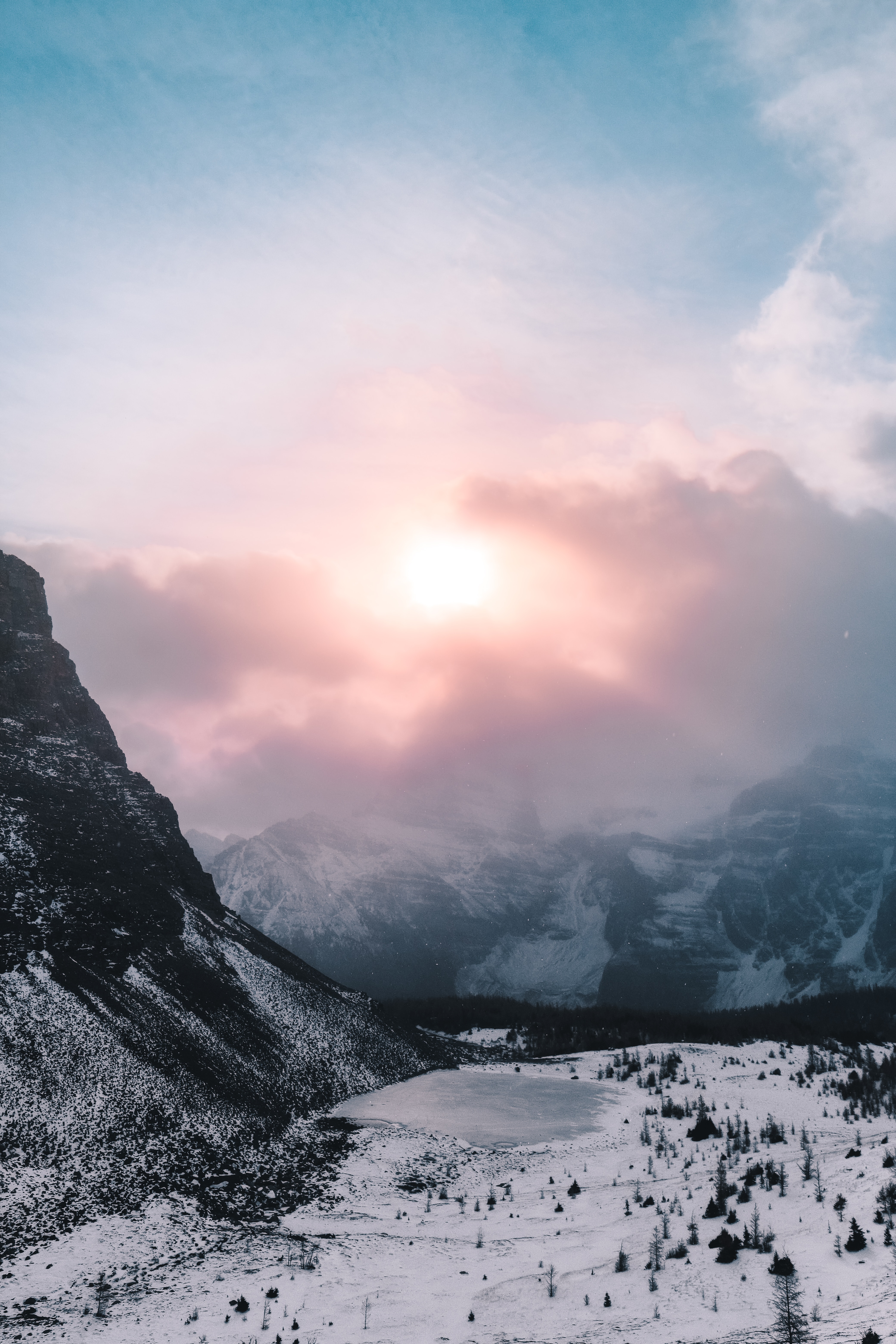 Laden Sie das Natur, Mountains, Clouds, Schneebedeckt, Snowbound, Senke, Tal, Schnee, Landschaft-Bild kostenlos auf Ihren PC-Desktop herunter