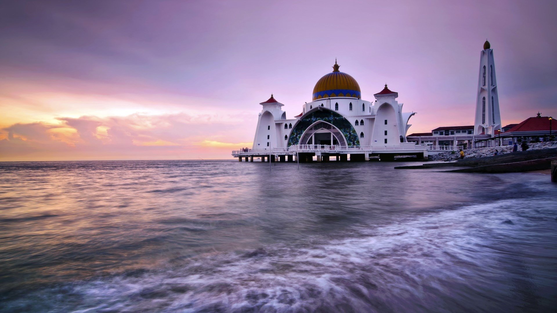 Laden Sie Moschee In Der Straße Von Malakka HD-Desktop-Hintergründe herunter