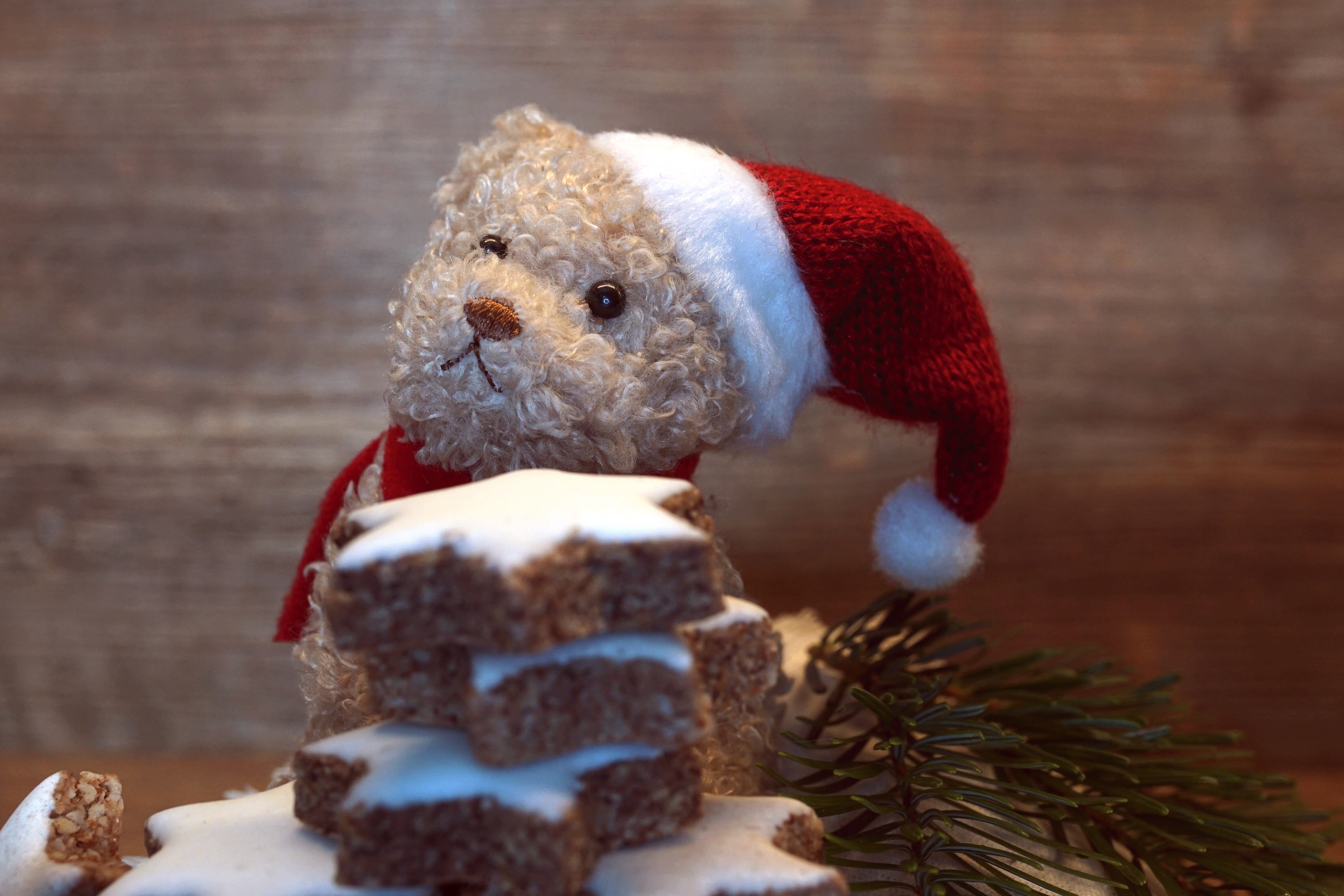 Download mobile wallpaper Teddy Bear, Christmas, Holiday, Cookie, Santa Hat for free.