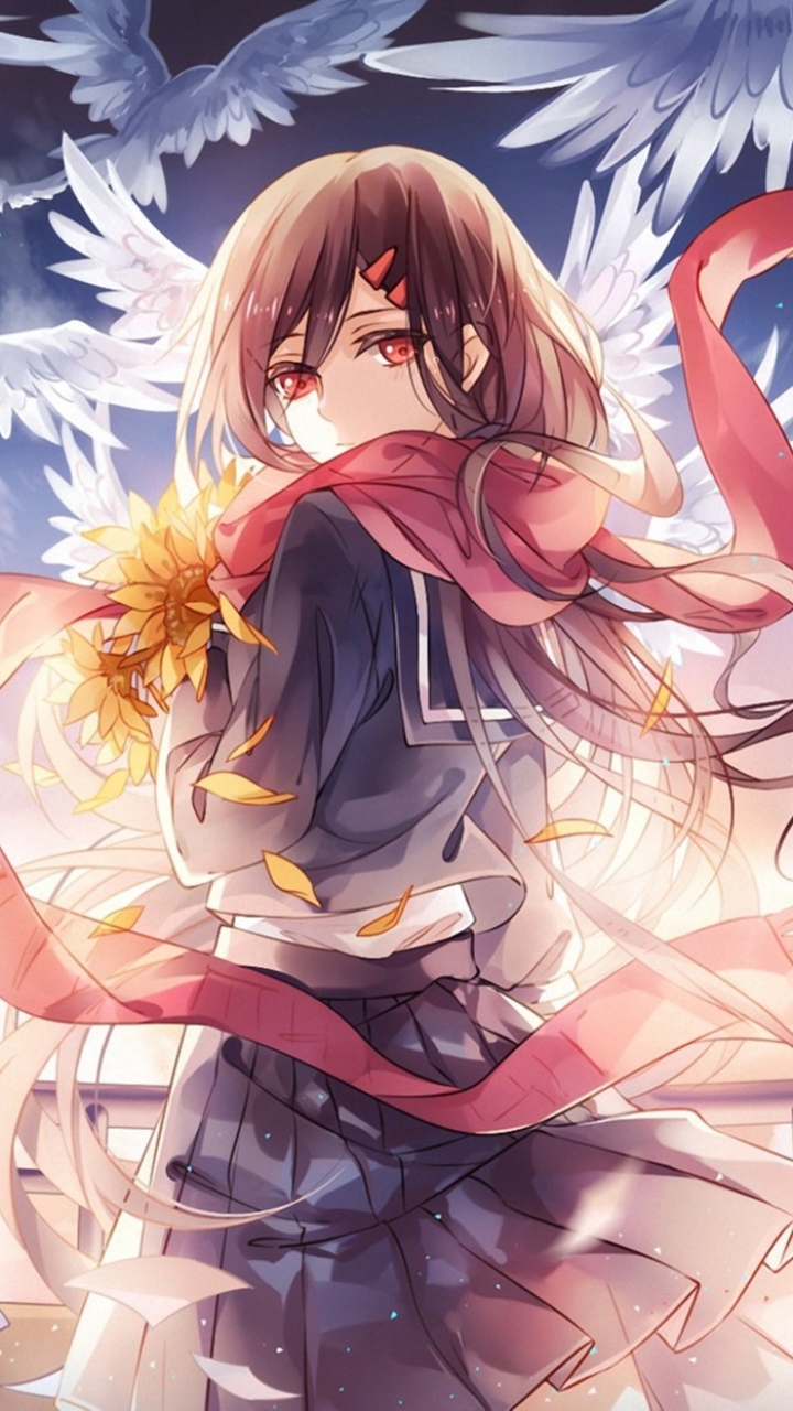 Download mobile wallpaper Anime, Bird, School Uniform, Red Eyes, Brown Hair, Kagerou Project, Ayano Tateyama for free.