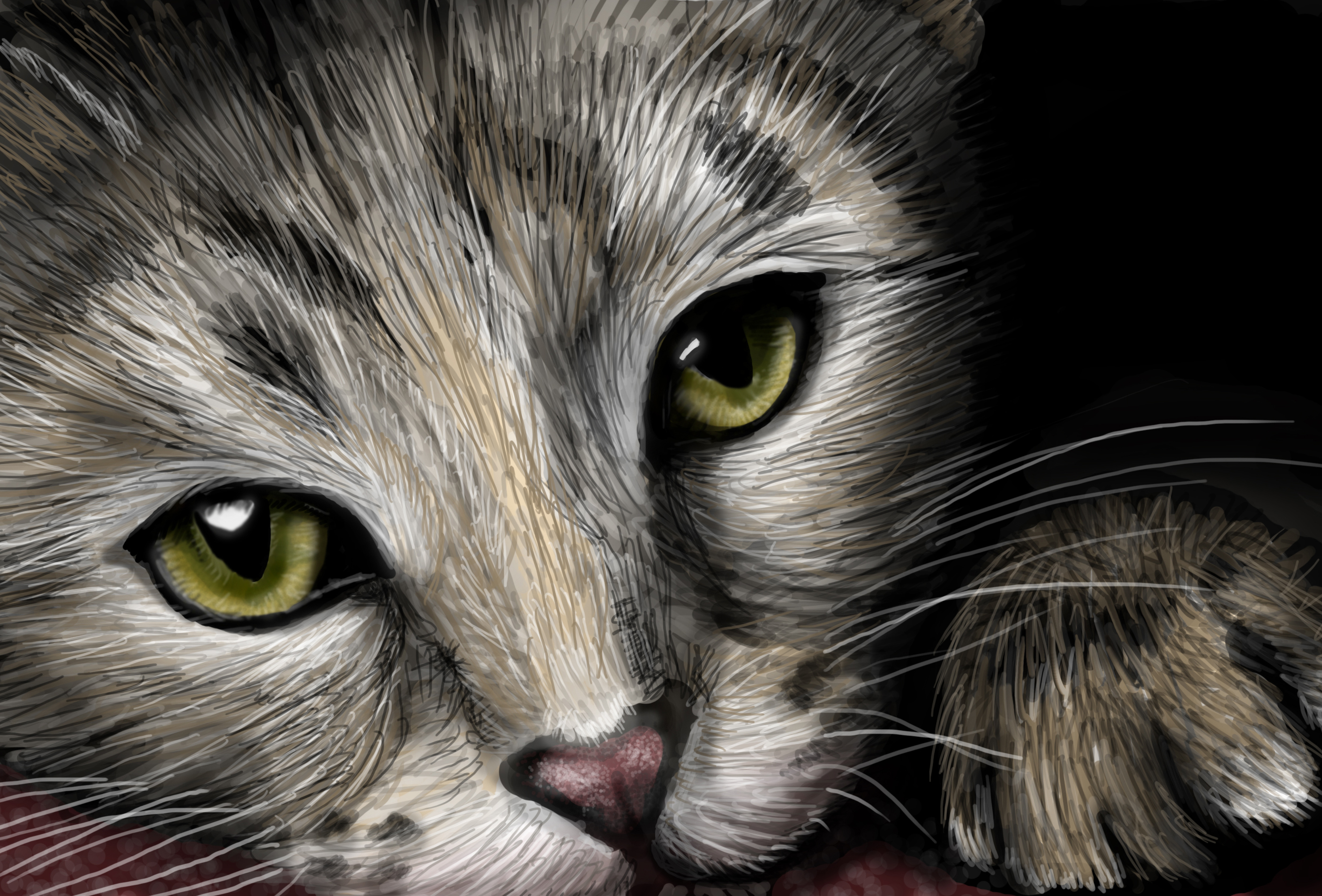 Free download wallpaper Cat, Painting, Artistic, Green Eyes on your PC desktop