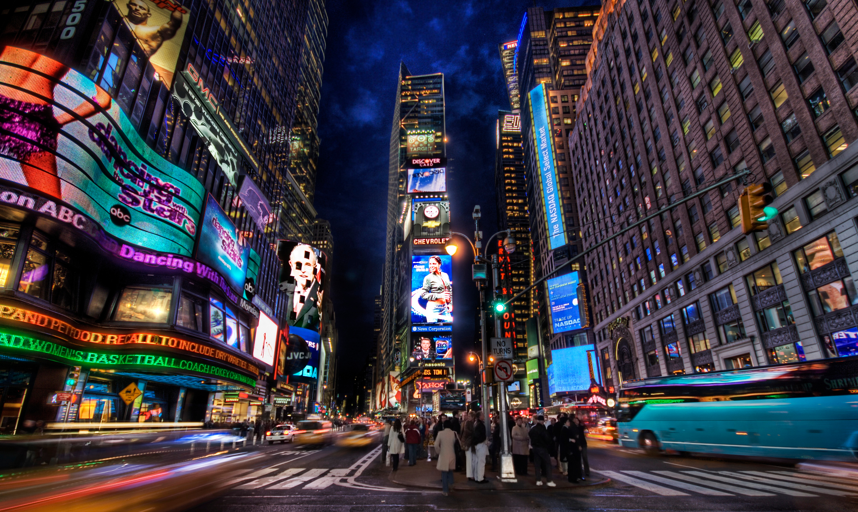 Download mobile wallpaper Night, Light, Colors, Colorful, New York, Times Square, Man Made for free.