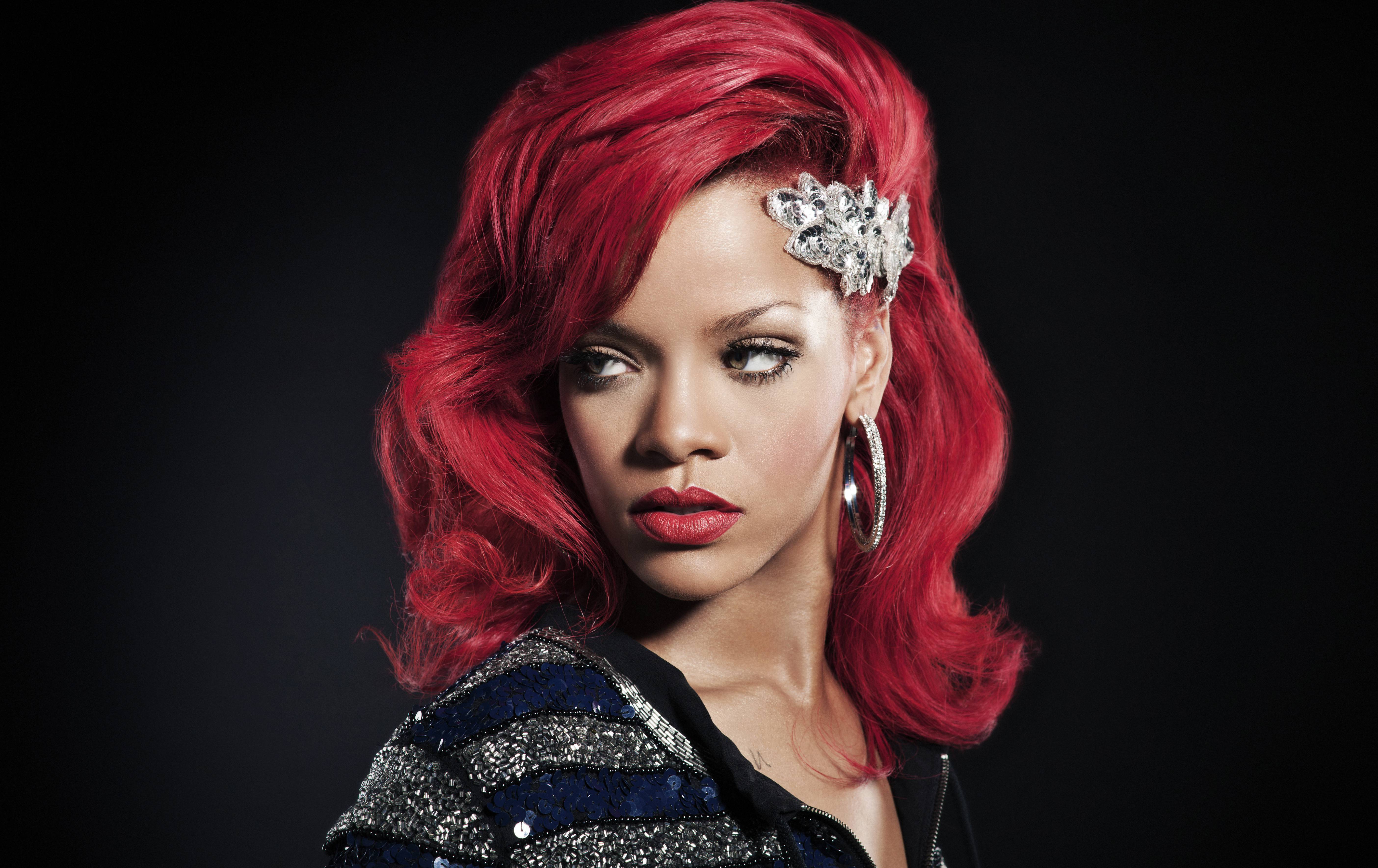 Laden Sie das Musik, Rihanna, Sänger, Gesicht, Ohrringe, Barbados, Rote Haare, Lippenstift-Bild kostenlos auf Ihren PC-Desktop herunter