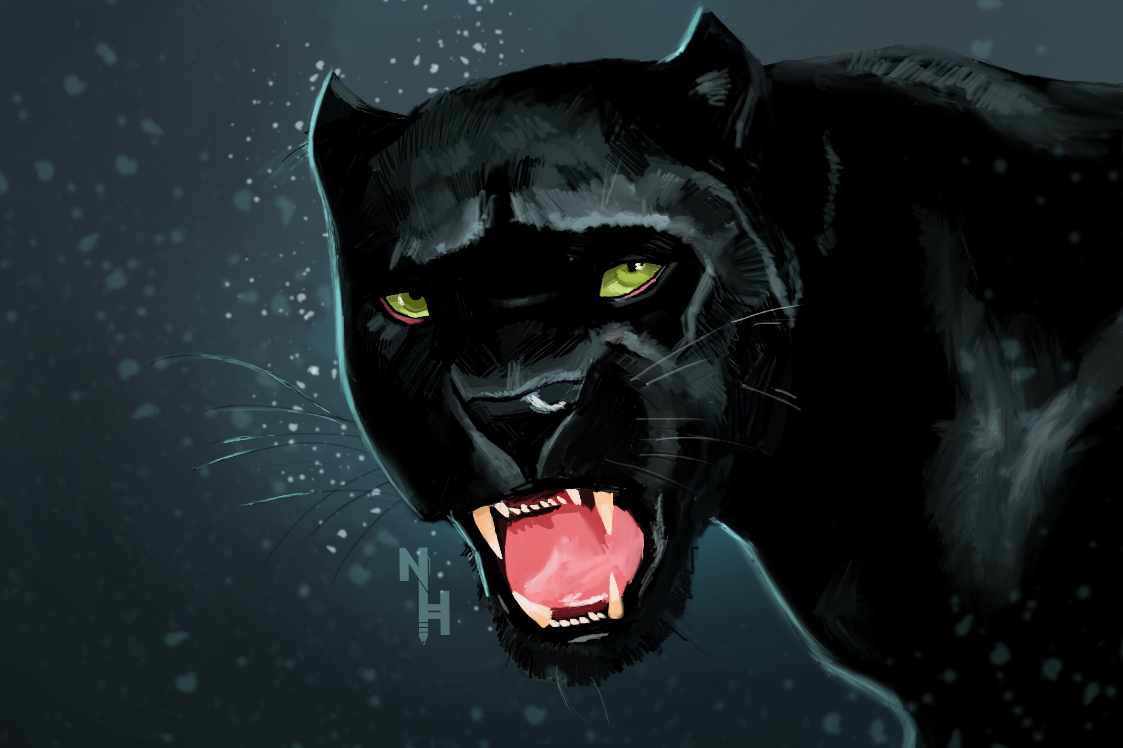 panther, art, grin, predator QHD