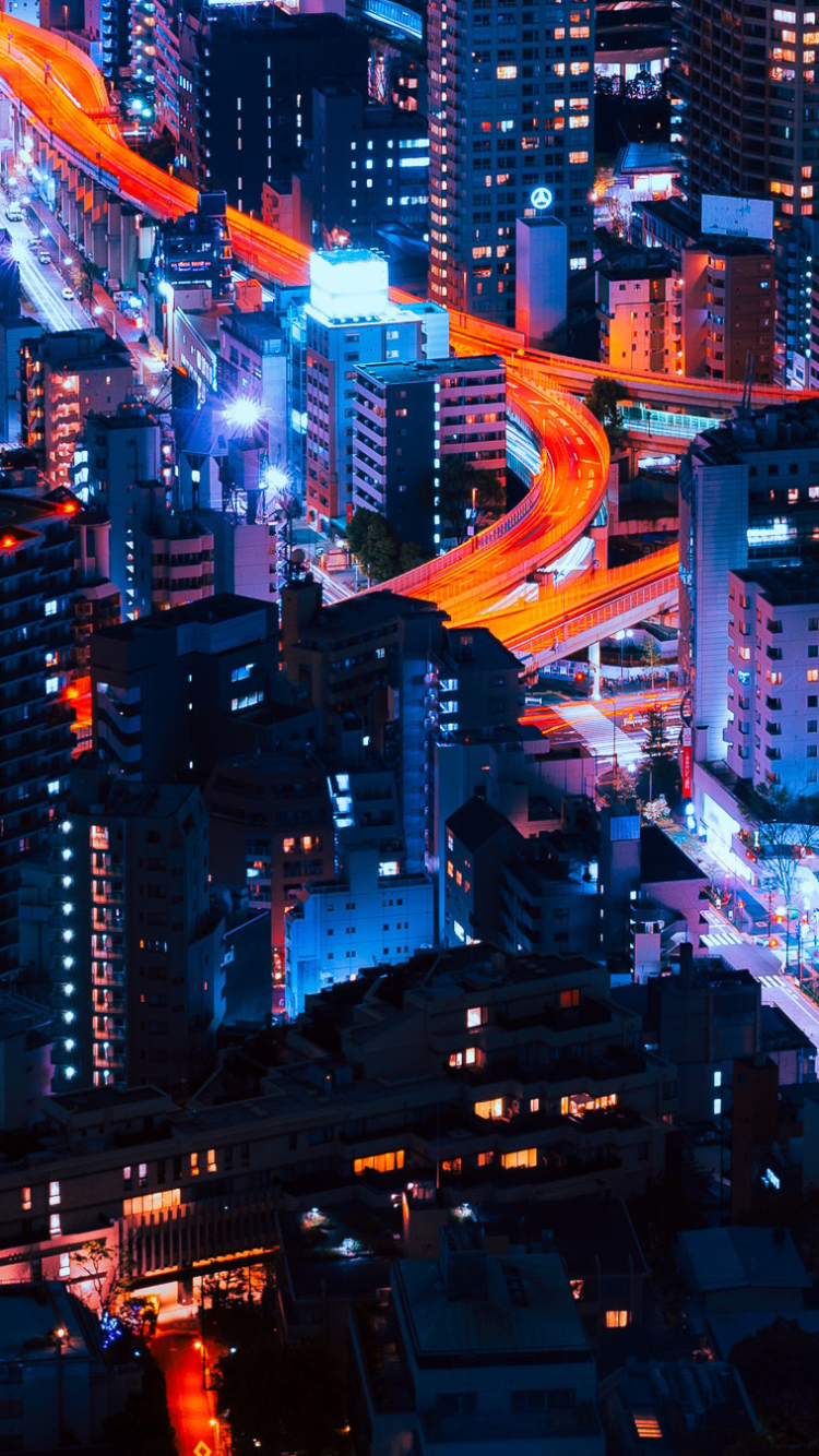 Скачать картинку Города, Ночь, Город, Свет, Здание, Япония, Токио, Строительство, Легкий, Сделано Человеком, Промежуток Времени, Замедленная Киносъёмка в телефон бесплатно.