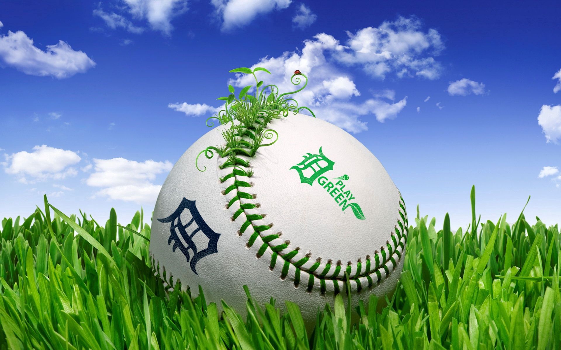 sports, grass, clouds, ball, lawn Desktop home screen Wallpaper
