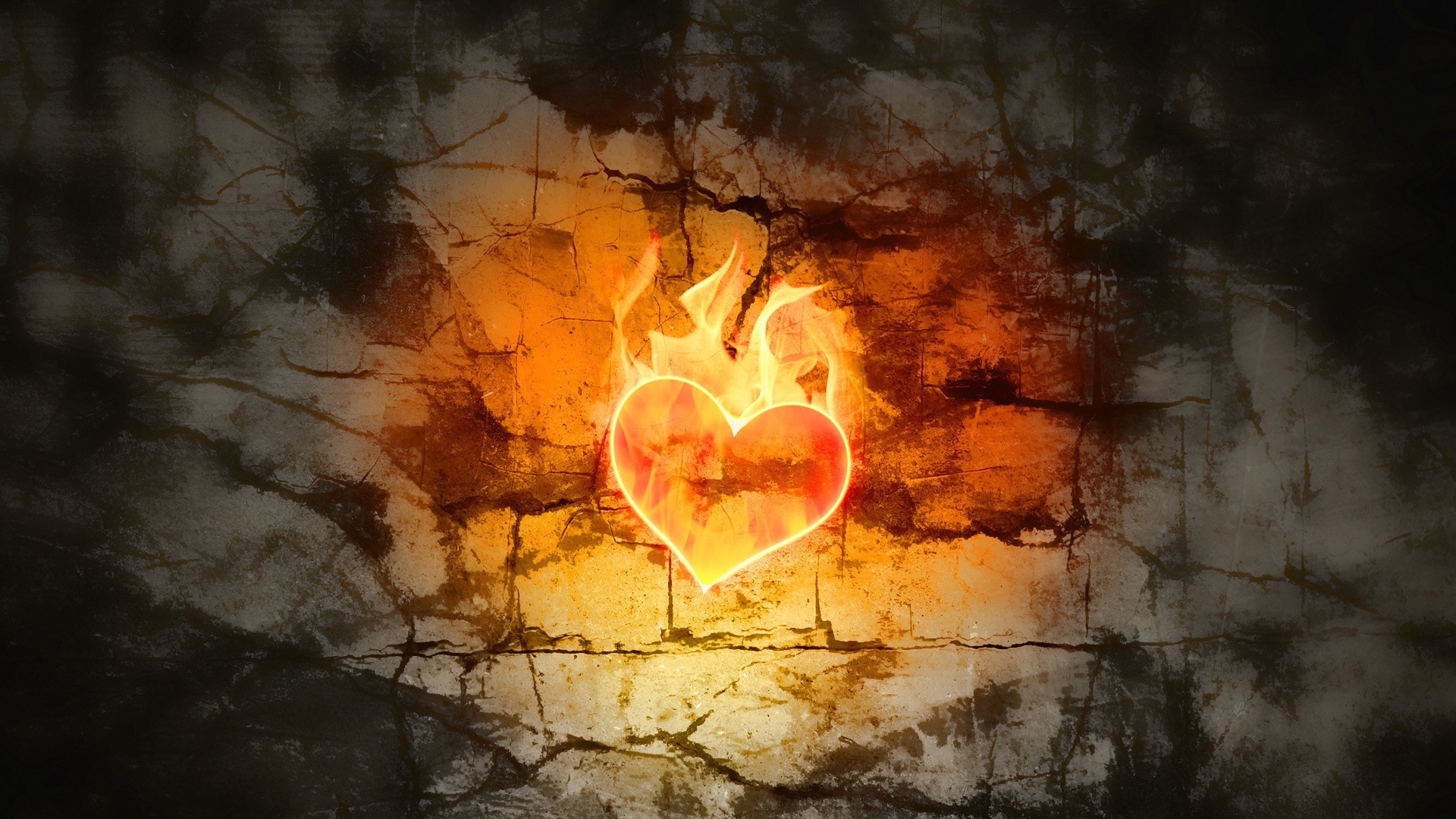 Lock Screen PC Wallpaper background, fire, hearts, orange