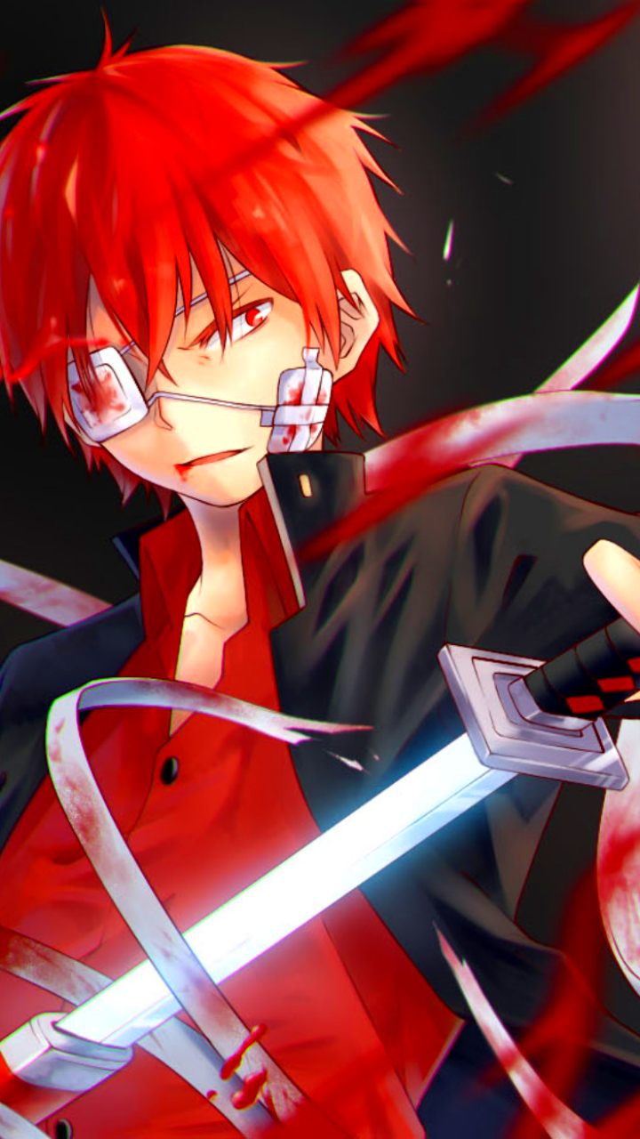 Download mobile wallpaper Anime, Blood, Sword, Original, Red Eyes, Red Hair, Eye Patch, Akashi Kuroyuki for free.