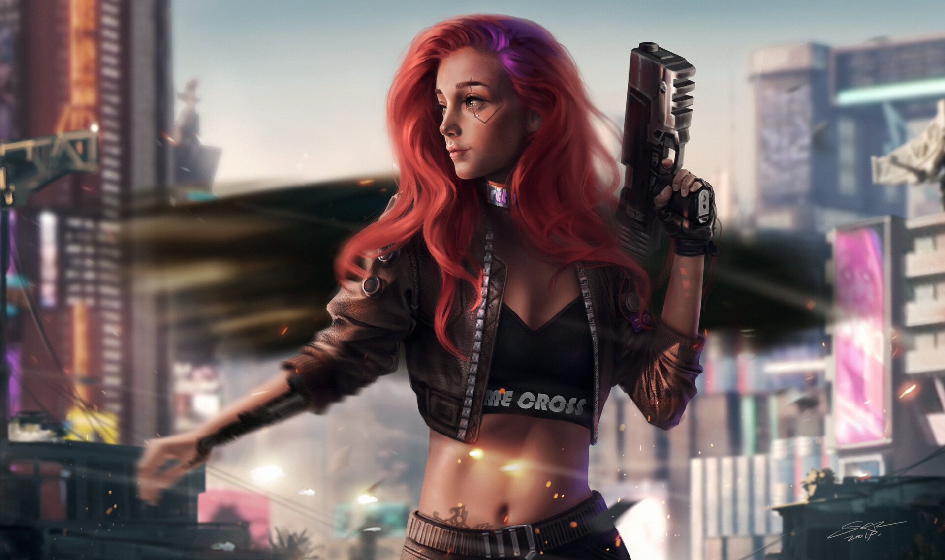 Download mobile wallpaper Weapon, Futuristic, Pink Hair, Video Game, Long Hair, Woman Warrior, Cyberpunk 2077 for free.