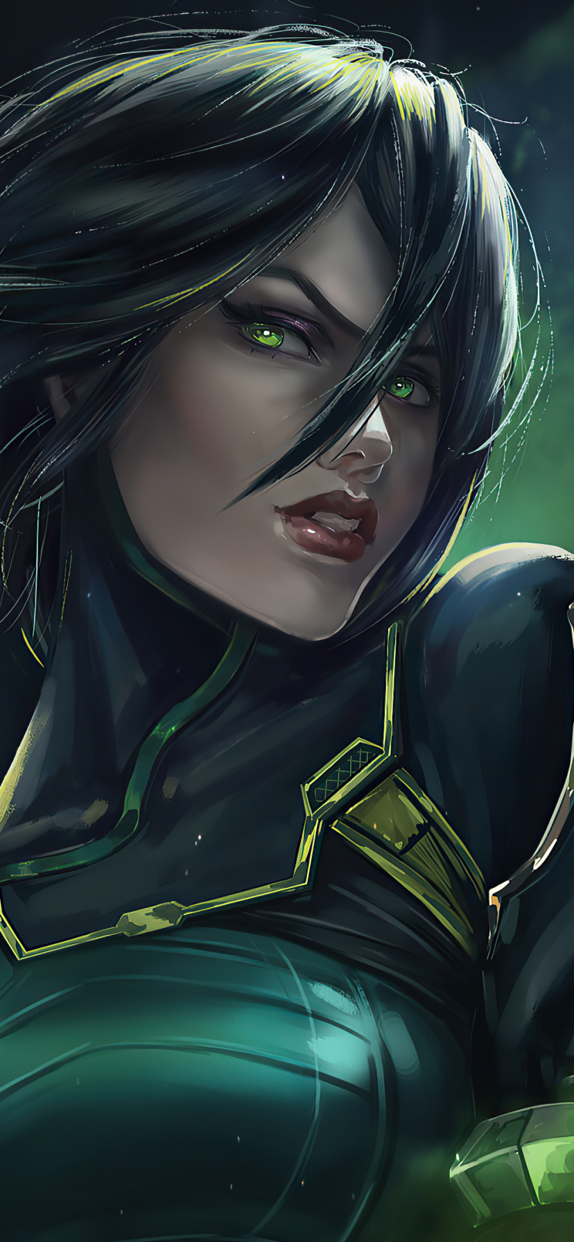 Download mobile wallpaper Green Eyes, Video Game, Black Hair, Woman Warrior, Viper (Valorant), Valorant for free.