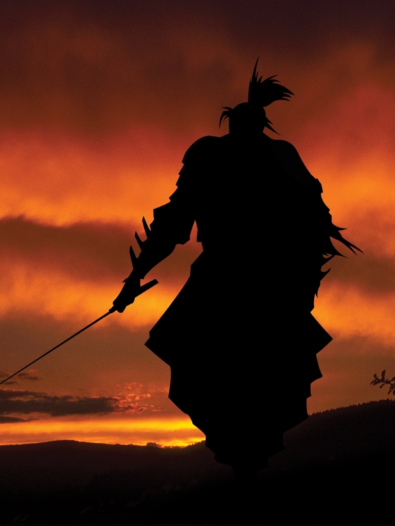 Download mobile wallpaper Fantasy, Sunset, Shadow, Warrior, Samurai for free.