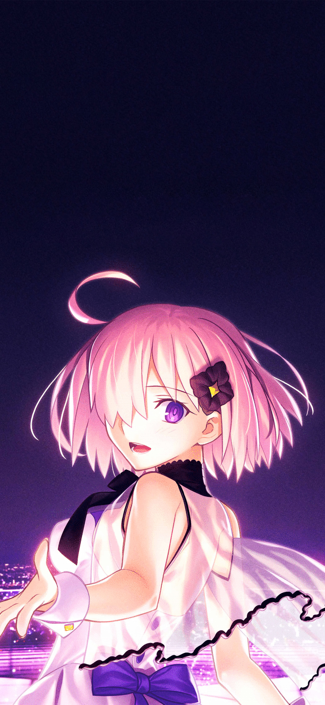 Handy-Wallpaper Nacht, Pinkes Haar, Animes, Kurzes Haar, Lila Augen, Fate/grand Order, Mashu Kyrielight, Schicksalsserie kostenlos herunterladen.