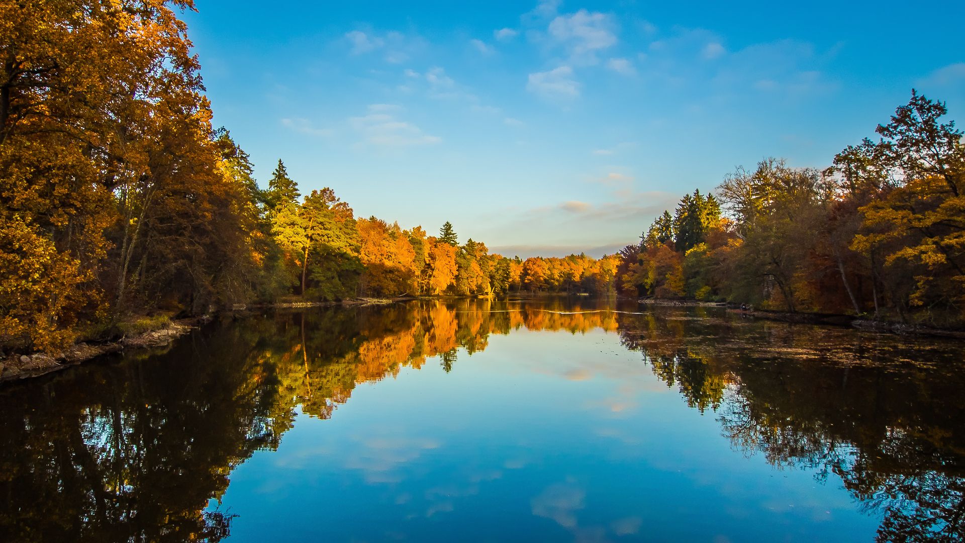 Download mobile wallpaper Landscape, Water, Sky, Lake, Reflection, Tree, Fall, Earth for free.