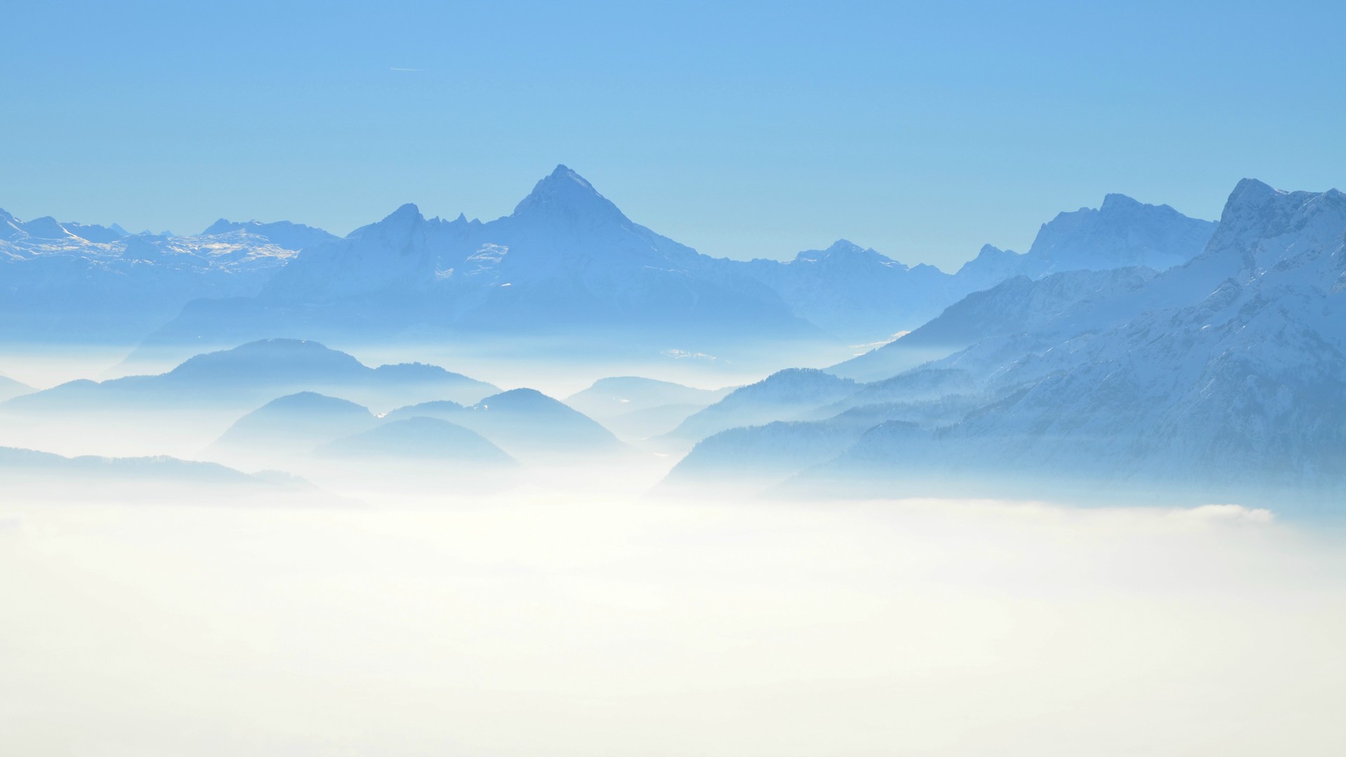 Скачать обои бесплатно Небо, Гора, Туман, Синий, Белый, Земля/природа картинка на рабочий стол ПК