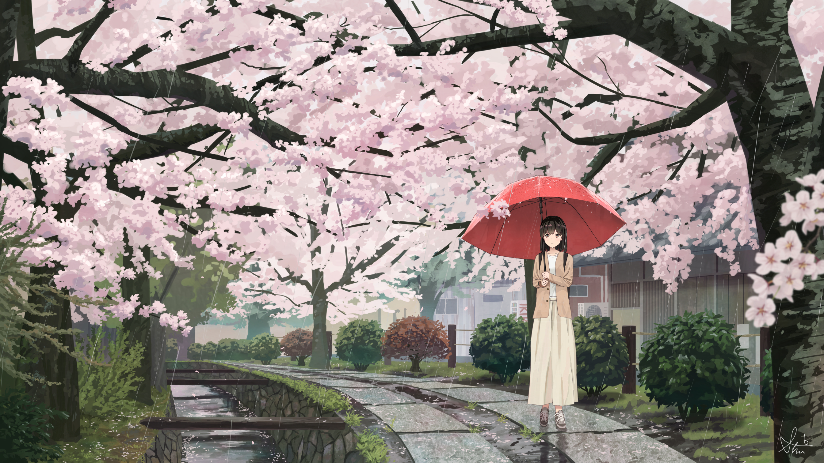 Handy-Wallpaper Mädchen, Regen, Regenschirm, Animes kostenlos herunterladen.