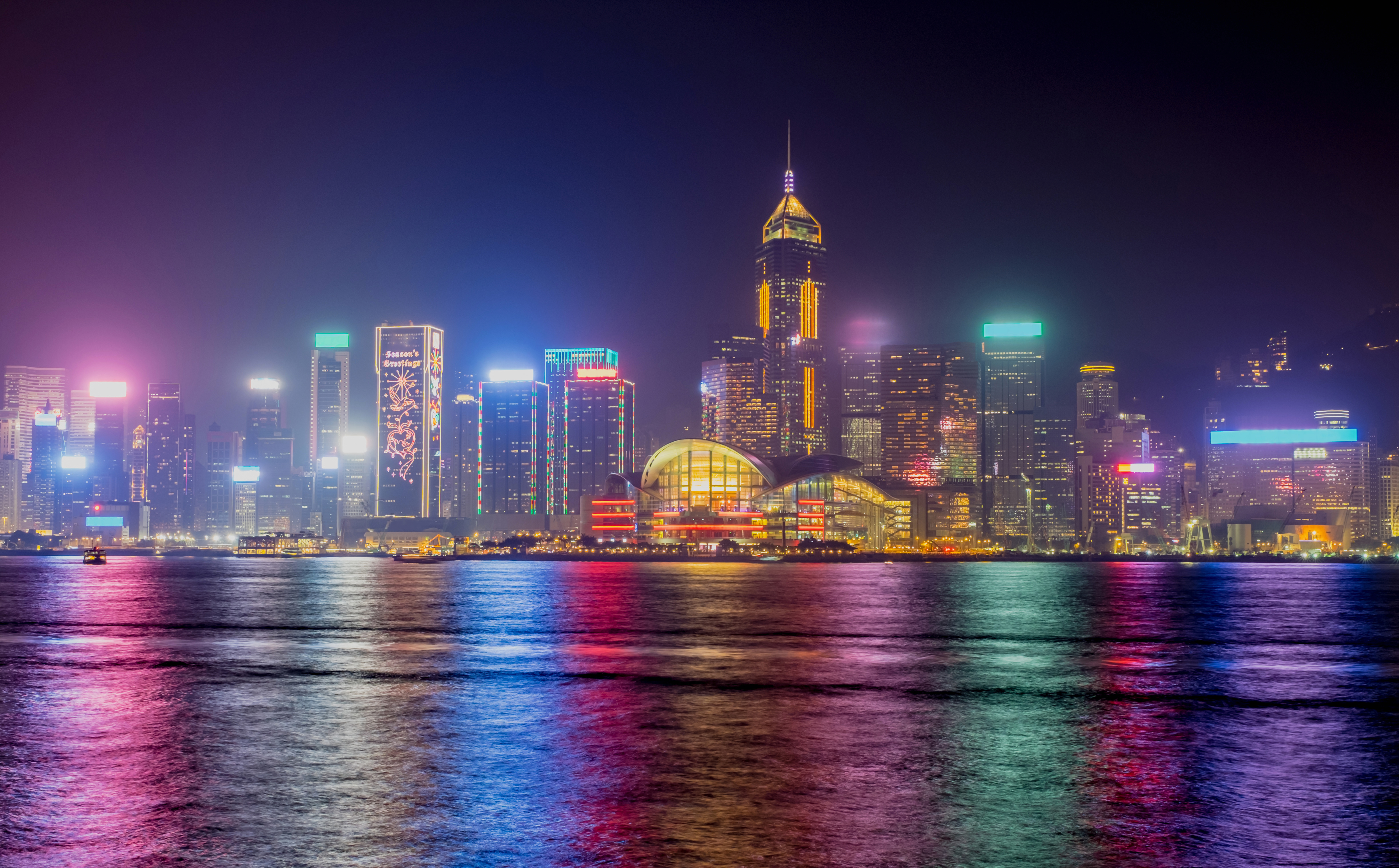 Descarga gratuita de fondo de pantalla para móvil de Ciudades, Noche, Ciudad, Rascacielos, Edificio, Luz, Vistoso, Hong Kong, Hecho Por El Hombre, República Popular China.