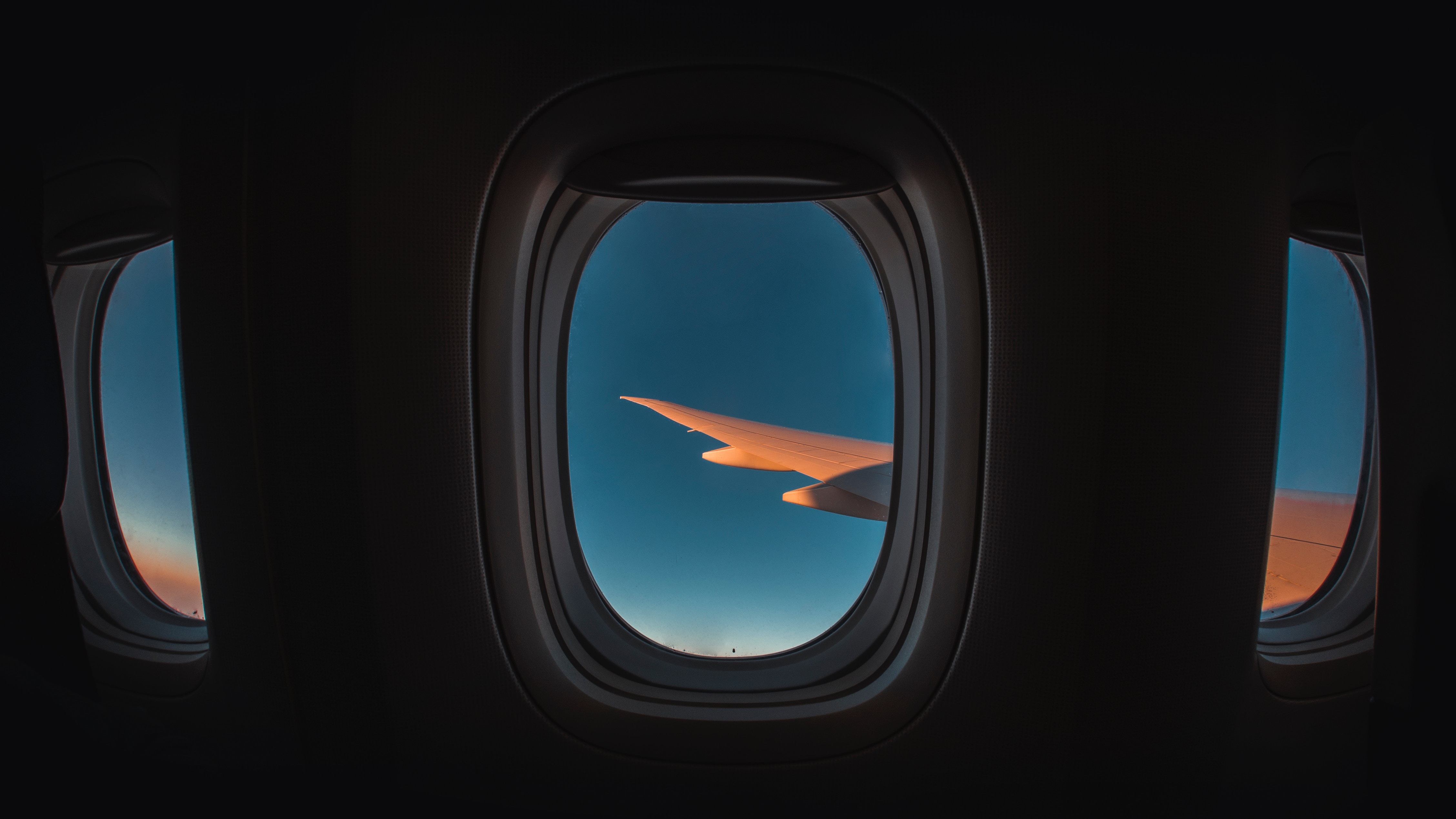 airplane, sky, miscellanea, miscellaneous, flight, window, porthole, wing, plane