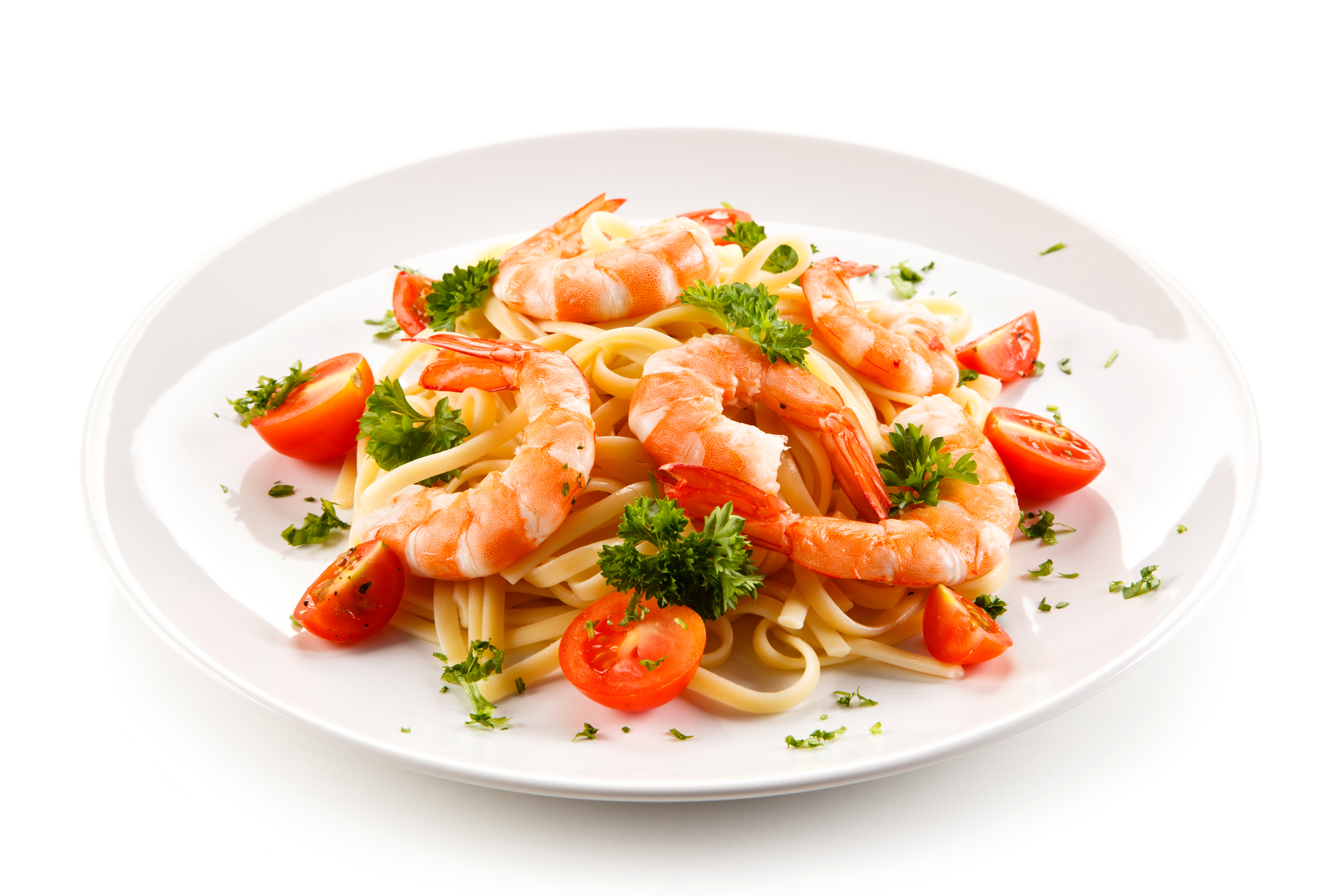825004 Hintergrundbild herunterladen nahrungsmittel, garnele, pasta, meeresfrüchte, tomate - Bildschirmschoner und Bilder kostenlos