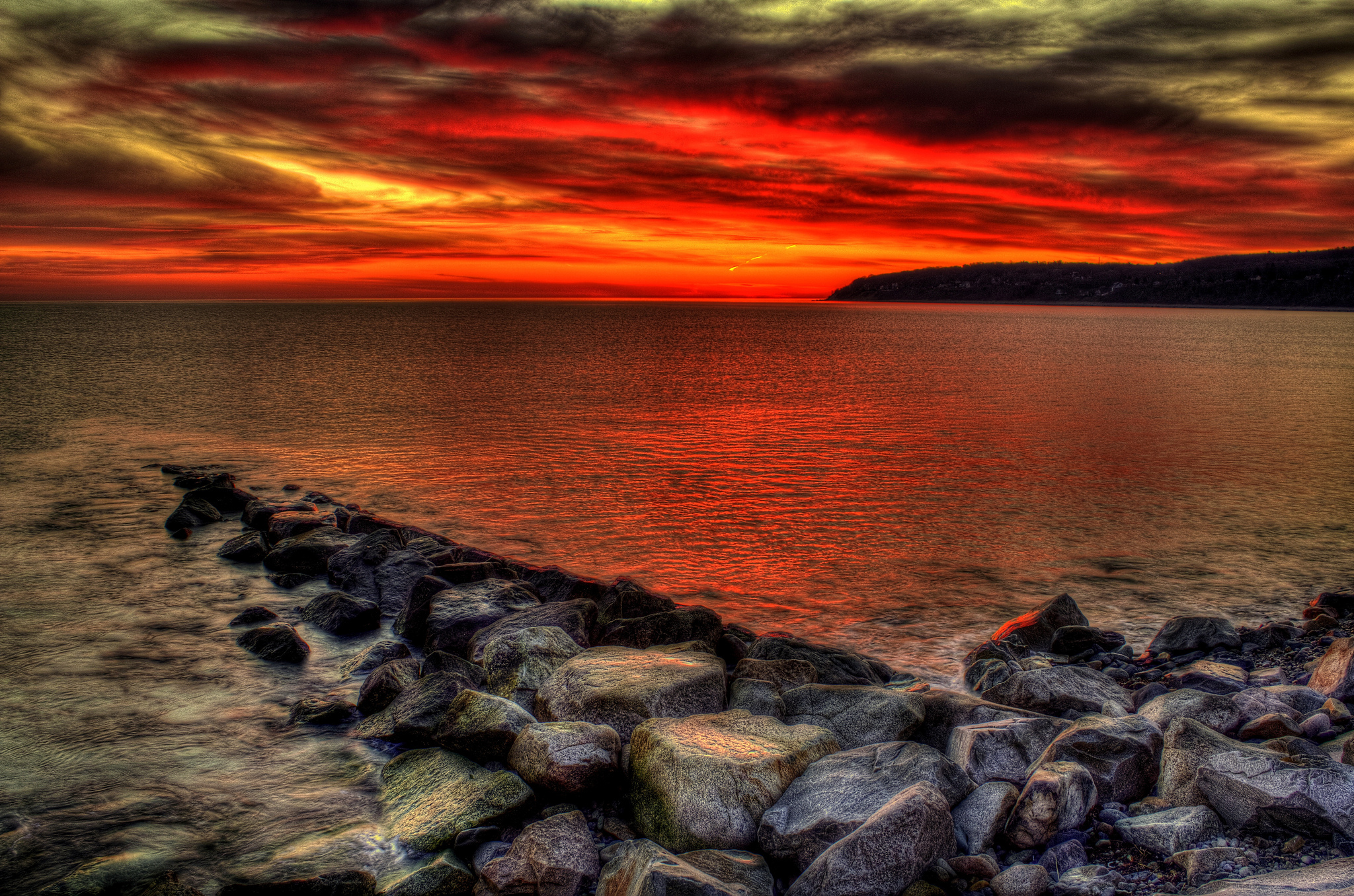 Laden Sie das Horizont, Ozean, Meer, Himmel, Sonnenuntergang, Erde/natur, Orange Farbe)-Bild kostenlos auf Ihren PC-Desktop herunter
