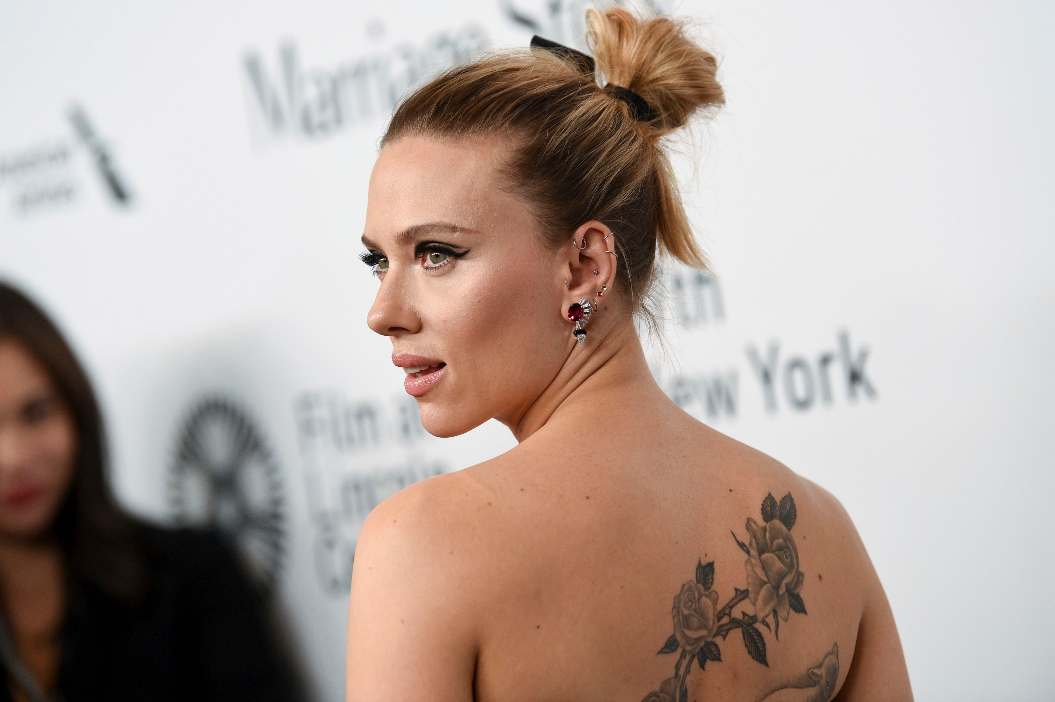 Download mobile wallpaper Scarlett Johansson, Tattoo, Face, Green Eyes, American, Celebrity, Actress for free.