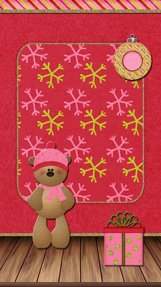 Handy-Wallpaper Feiertage, Schnee, Weihnachten, Teddybär, Geschenk, Schneeflocke, Flitter kostenlos herunterladen.