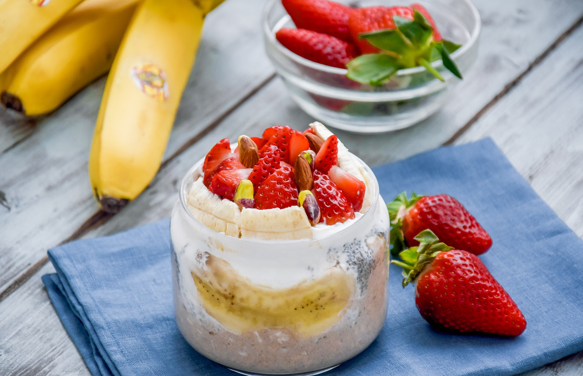 Download mobile wallpaper Food, Strawberry, Dessert, Fruit, Banana for free.
