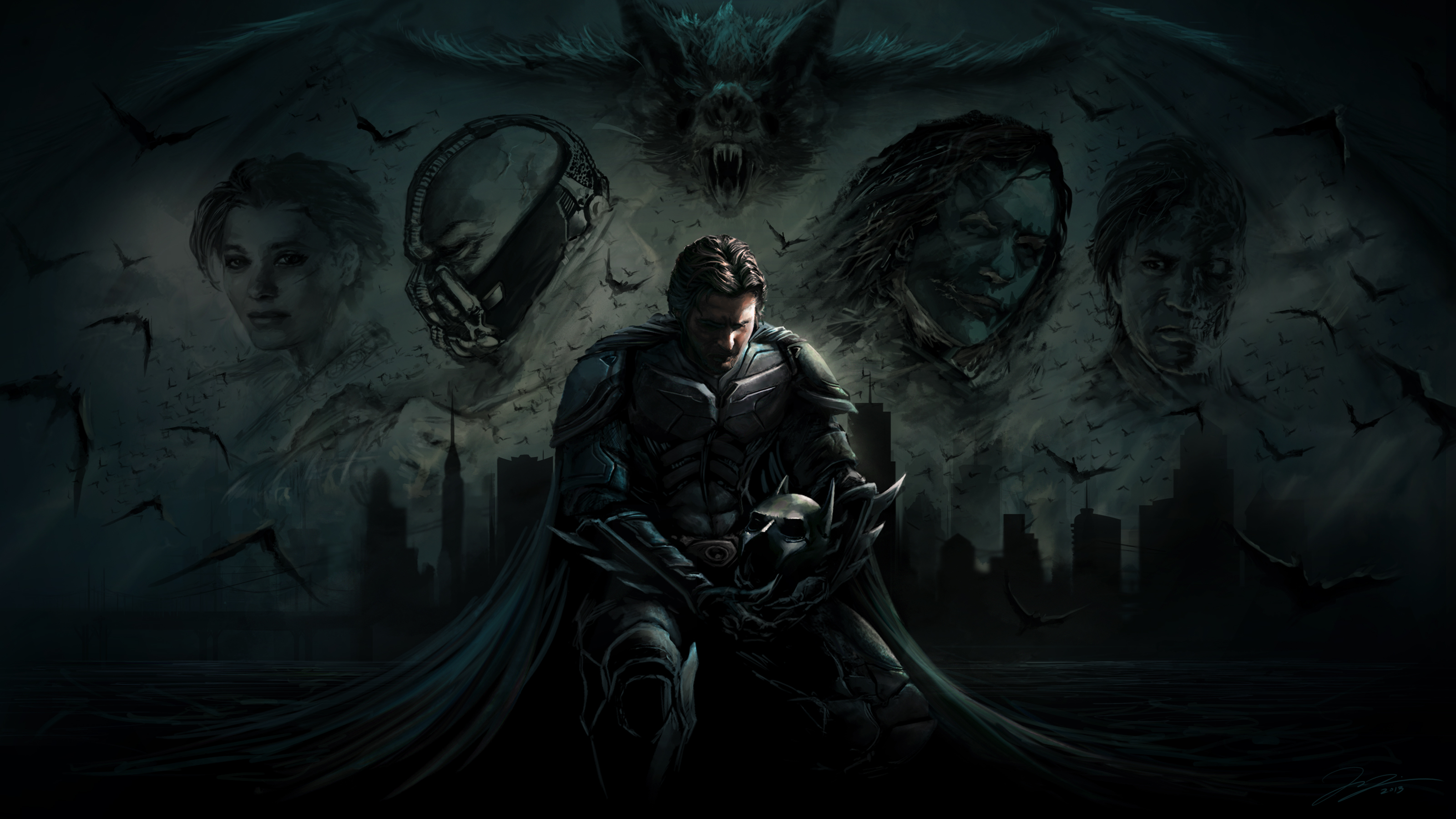 the dark knight trilogy, bat, christian bale, movie, bane (dc comics), batman, heath ledger, joker, two face