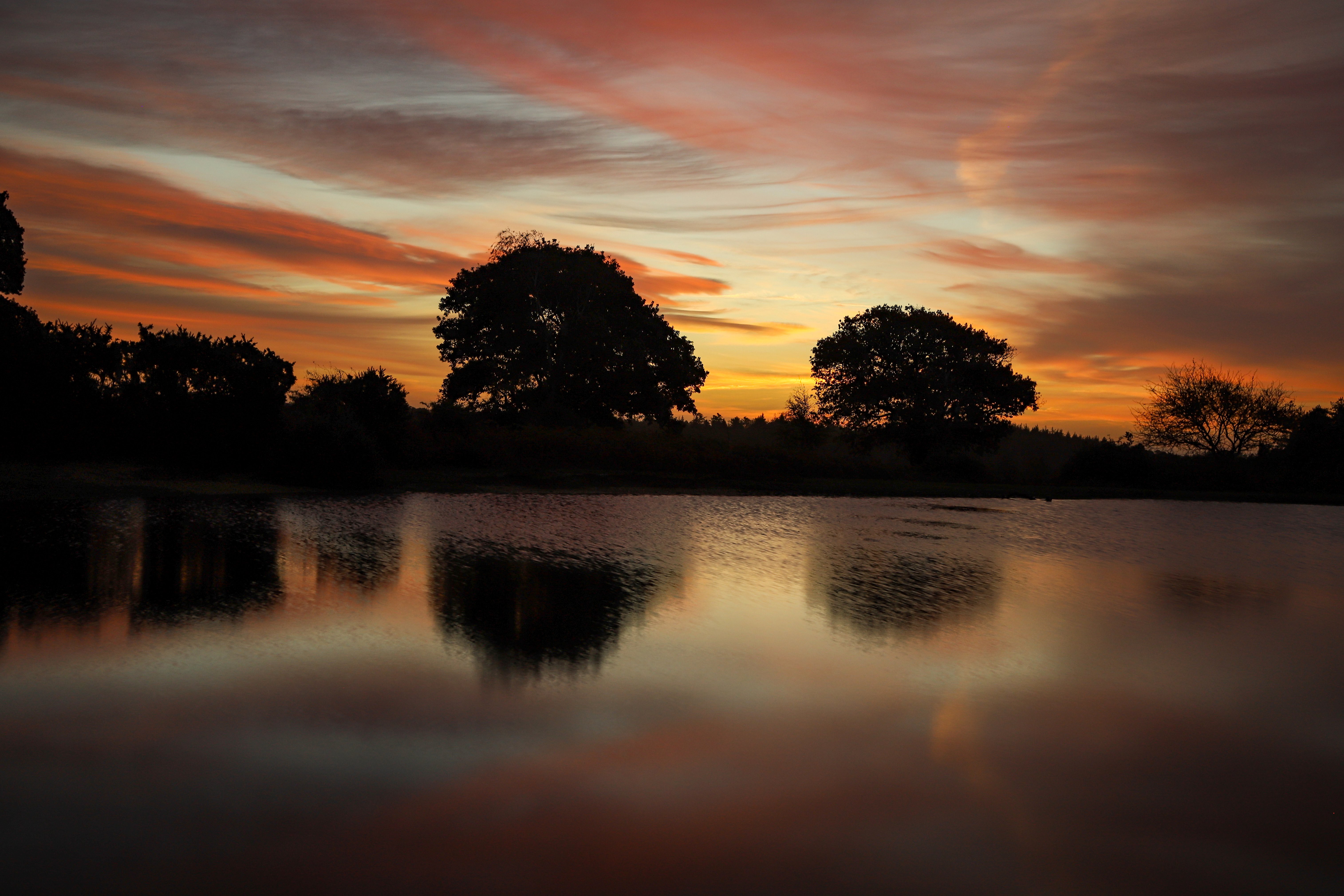 Free download wallpaper Trees, Sunset, Reflection, Evening, Nature, Lake on your PC desktop