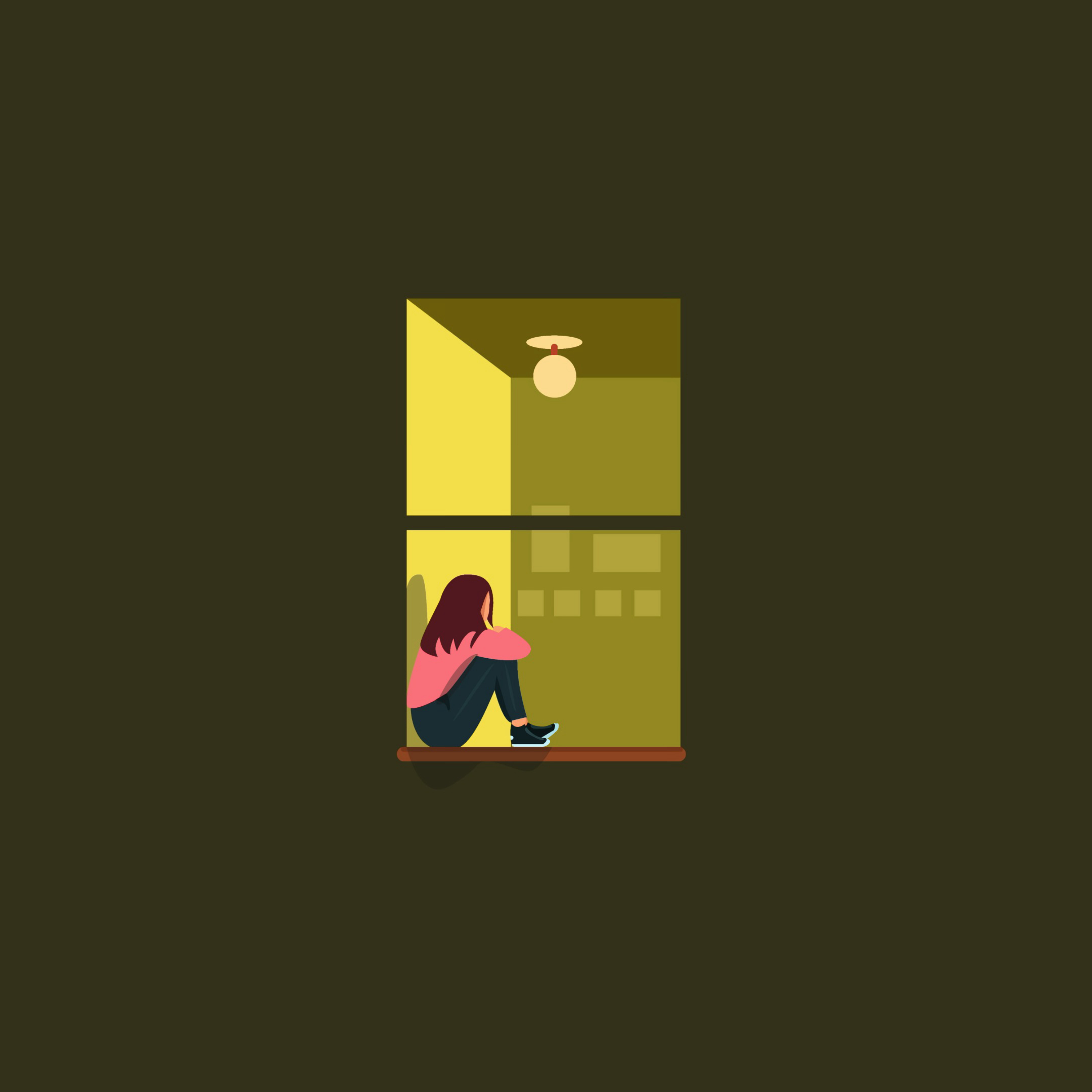 android loneliness, girl, window, vector