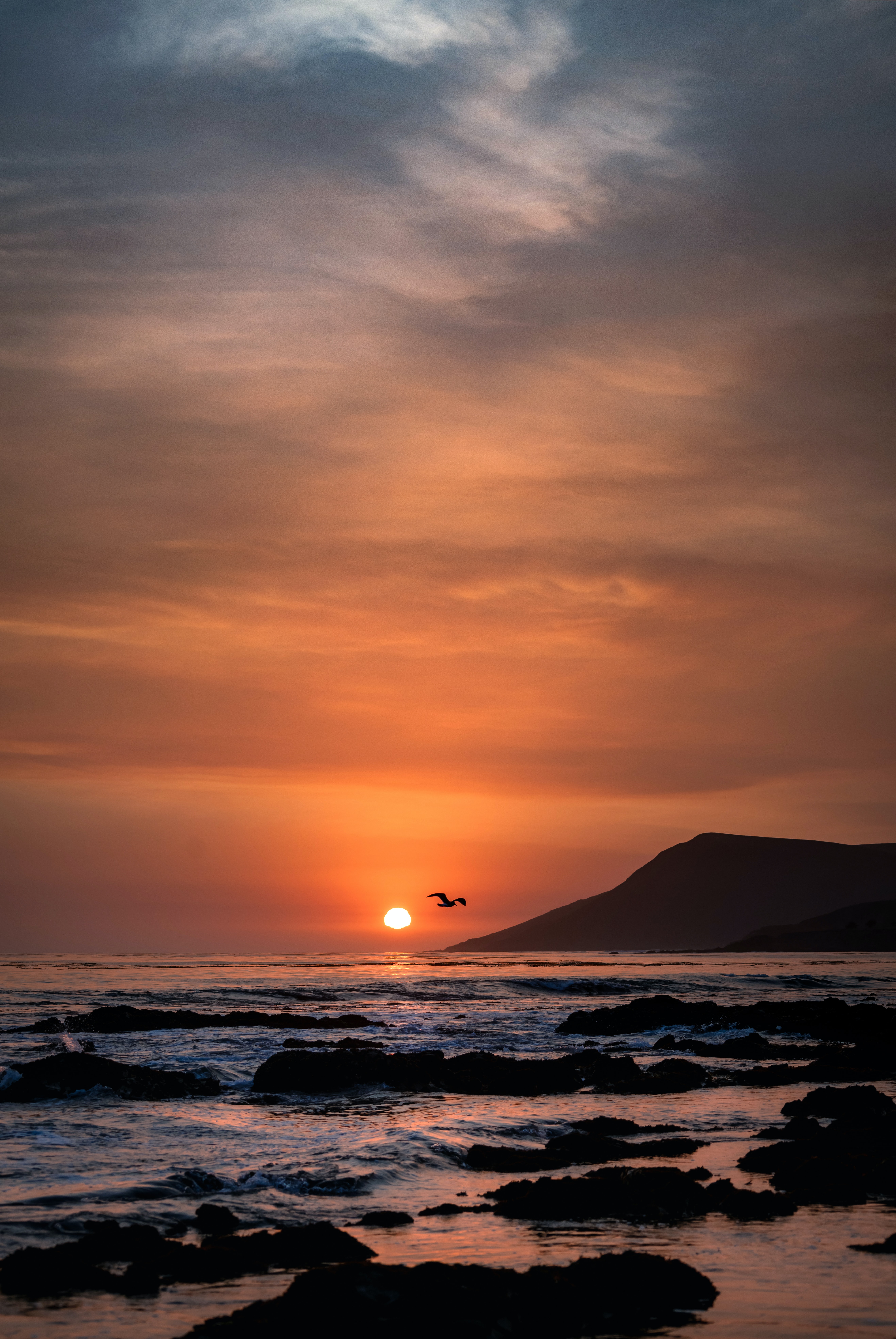 Free download wallpaper Nature, Sunset, Sea, Rocks, Horizon, Birds on your PC desktop