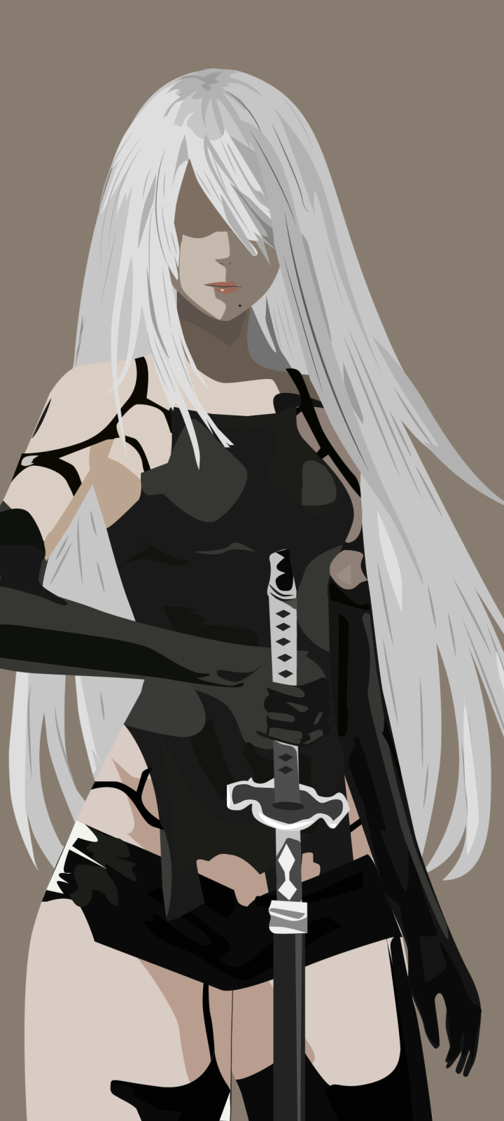 Download mobile wallpaper Weapon, Video Game, Long Hair, Minimalist, White Hair, Nier: Automata, Yorha Type A No 2 for free.