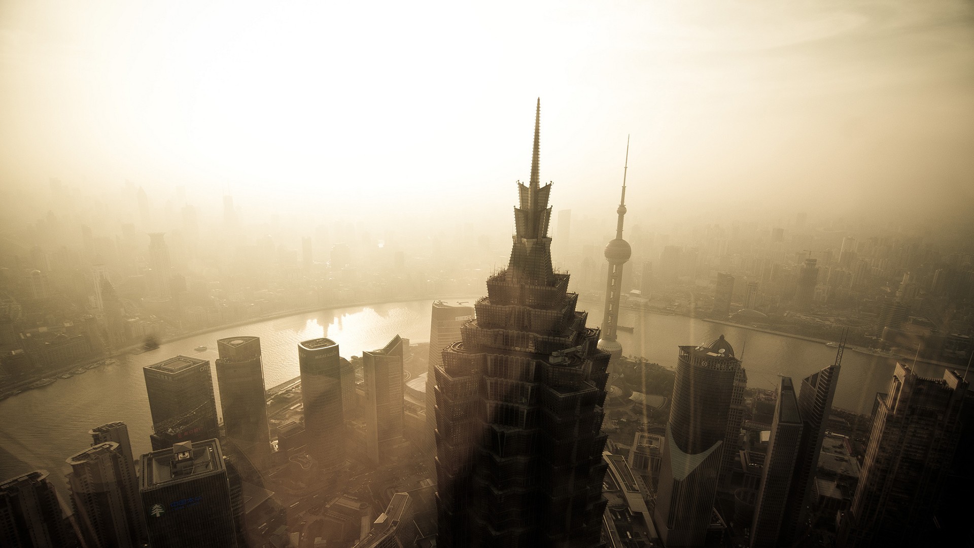 Laden Sie das Städte, Wolkenkratzer, Gebäude, Nebel, Stadtbild, Menschengemacht, Großstadt, Schanghai-Bild kostenlos auf Ihren PC-Desktop herunter
