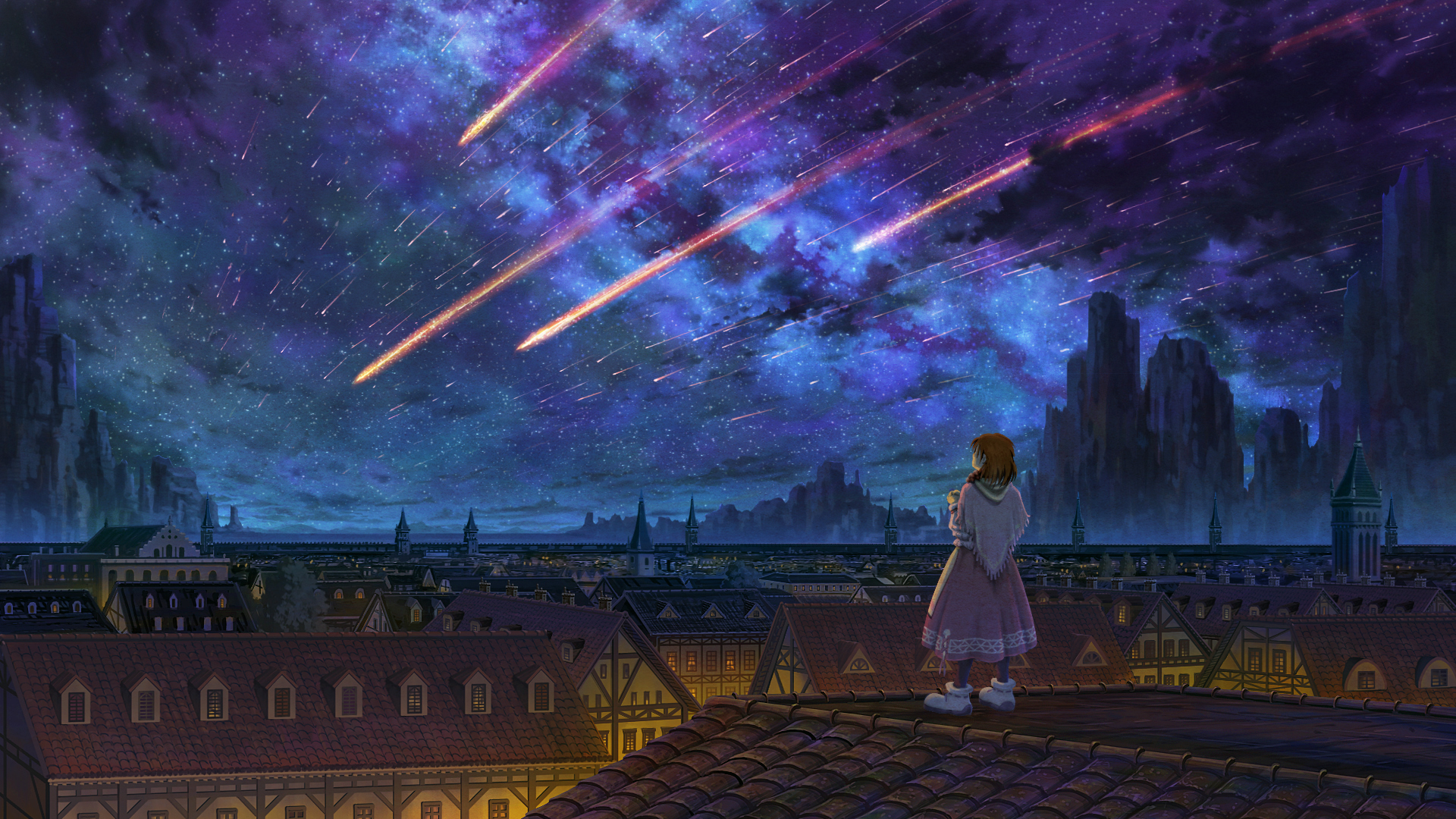 Laden Sie das Original, Himmel, Animes, Sternenklarer Himmel-Bild kostenlos auf Ihren PC-Desktop herunter